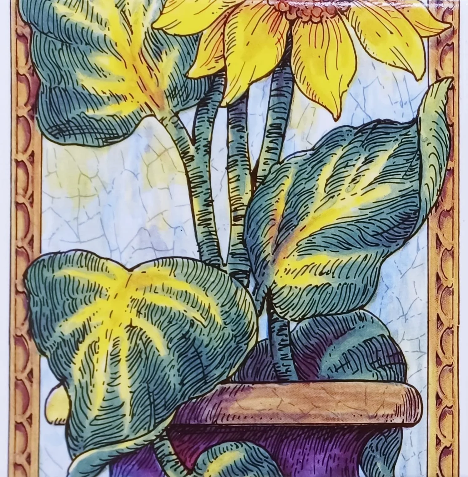 Płytki ceramiczne mural kwiatowy Słoneczniki 75 cm x 15 cm 5 płytek ręcznie zdobione