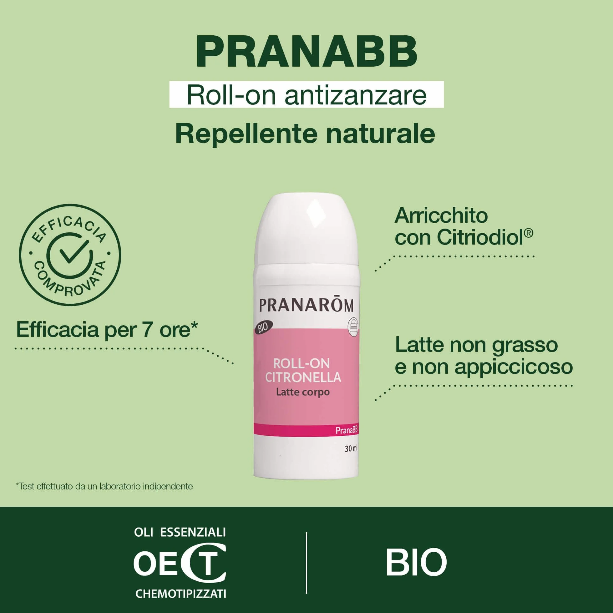 Pranarôm PranaBB Roll-on Citronela, Leche Corporal BIO, Protección Natural para bebe, 30 ml