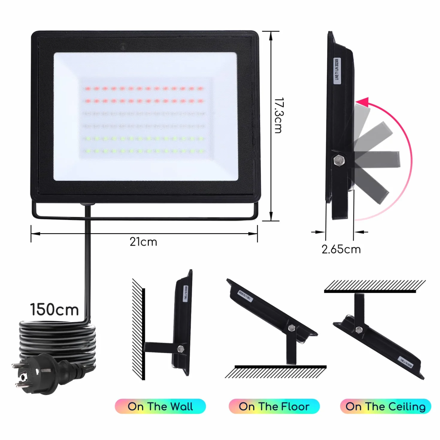 Aigostar Reflektor LED do użytku zewnętrznego 50W, RGB, Pilotem Zdalnego Sterowania, 6 Trybów Stroboskopowych, Tryb DIY, Timer, Ściemnialny, Reflektor z Wtyczką, IP65 Wodoodporny do Ogrodu, Przyjęć
