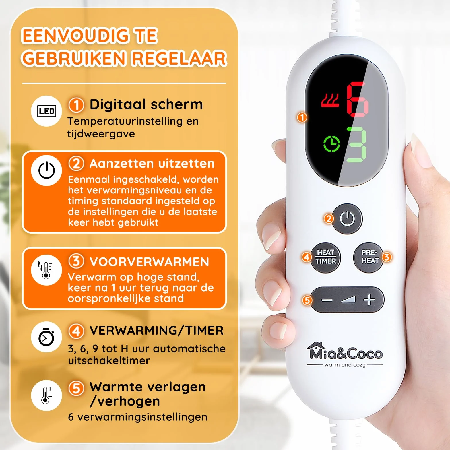 Elektryczna poduszka grzewcza do pleców 60×100 cm, 3 poziomy ciepła, automatyczne wyłączanie