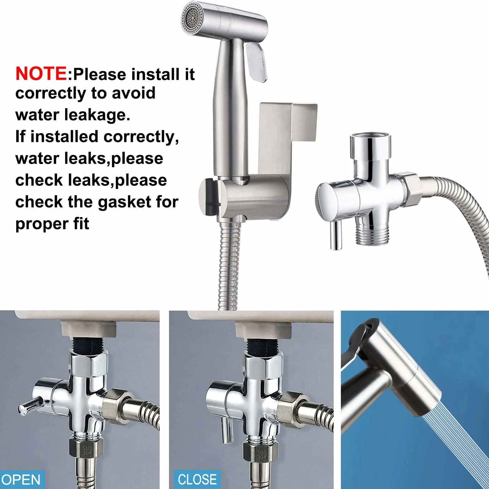 Bidet, ręczny spryskiwacz do toalety, podwójny tryb (Jet/Stream), do prysznica, łazienki, higieniczny papier toaletowy, czyszczenie pieluch, z zaworem G1/2" i G3/8" srebrny