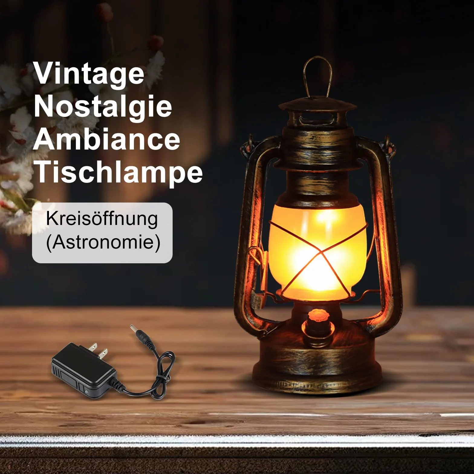 Latarnia LED w stylu vintage, sztormowa, ładowana, 3 tryby świecenia: migający płomień i zawsze włączony, na werandę, taras, podwórko, do ogrodu, na kemping (styl 1)