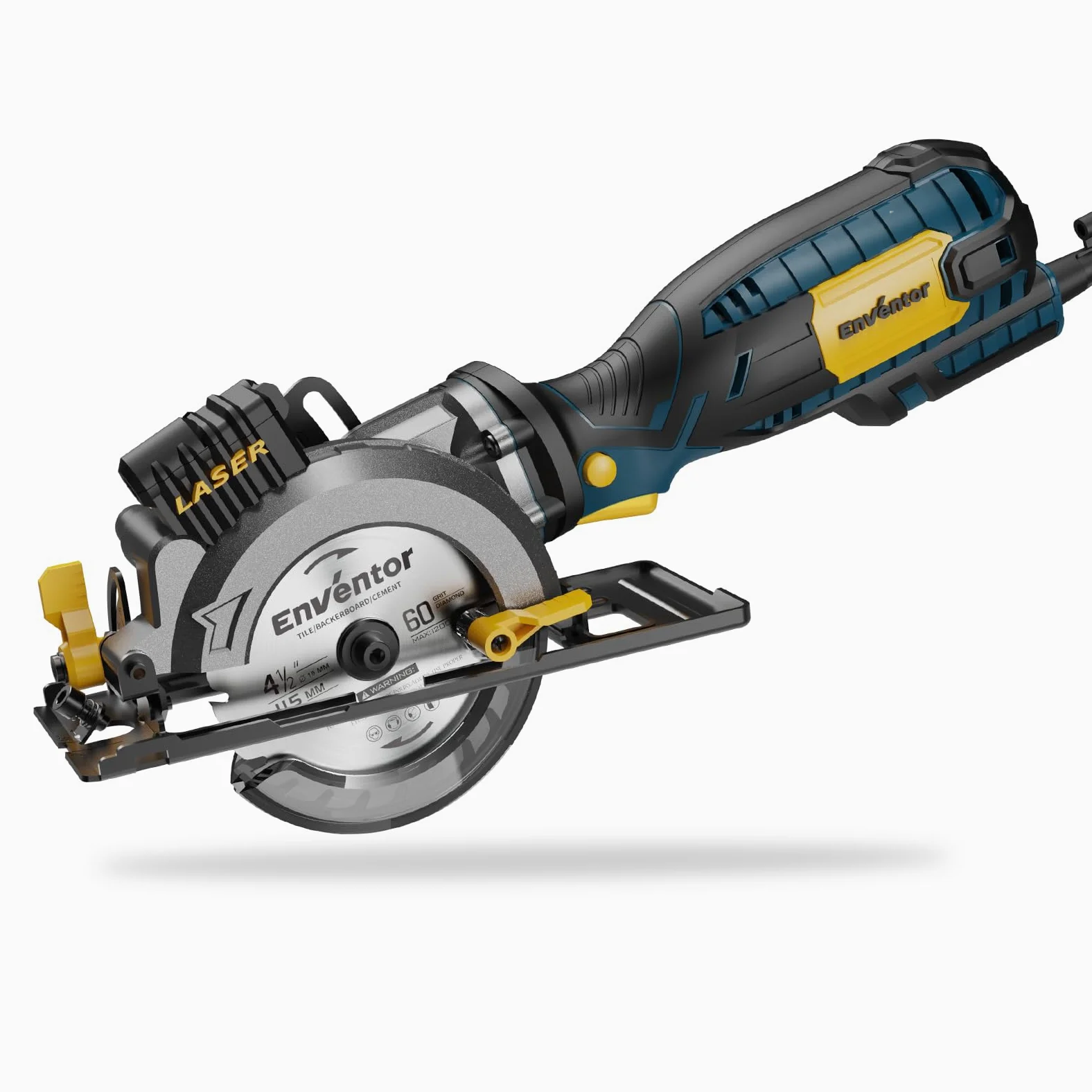 ENVENTOR Mini pilarka tarczowa, Mini ręczna pilarka tarczowa 705W, 3500 RPM, prowadnica laserowa, 6 ostrzy Ø115 mm, cięcie: 42.8 mm/90º, 28 mm/45º, do cięcia płytek, drewna, miękkiego metalu
