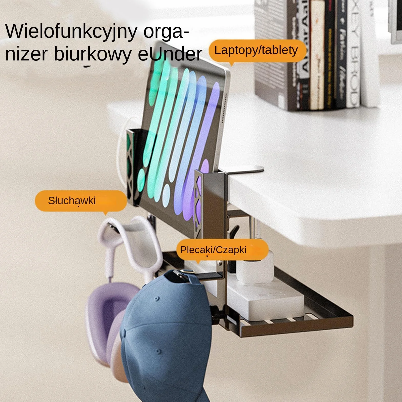 Tacka Do Zarządzania Kablami Pod Biurkiem Metalowy Uchwyt Zaciskowy 39,7 cm | Organizer Na Przewody Pod Biurkiem do sypialni salonu jadalni przedpokoju domu mieszkania akademika biur