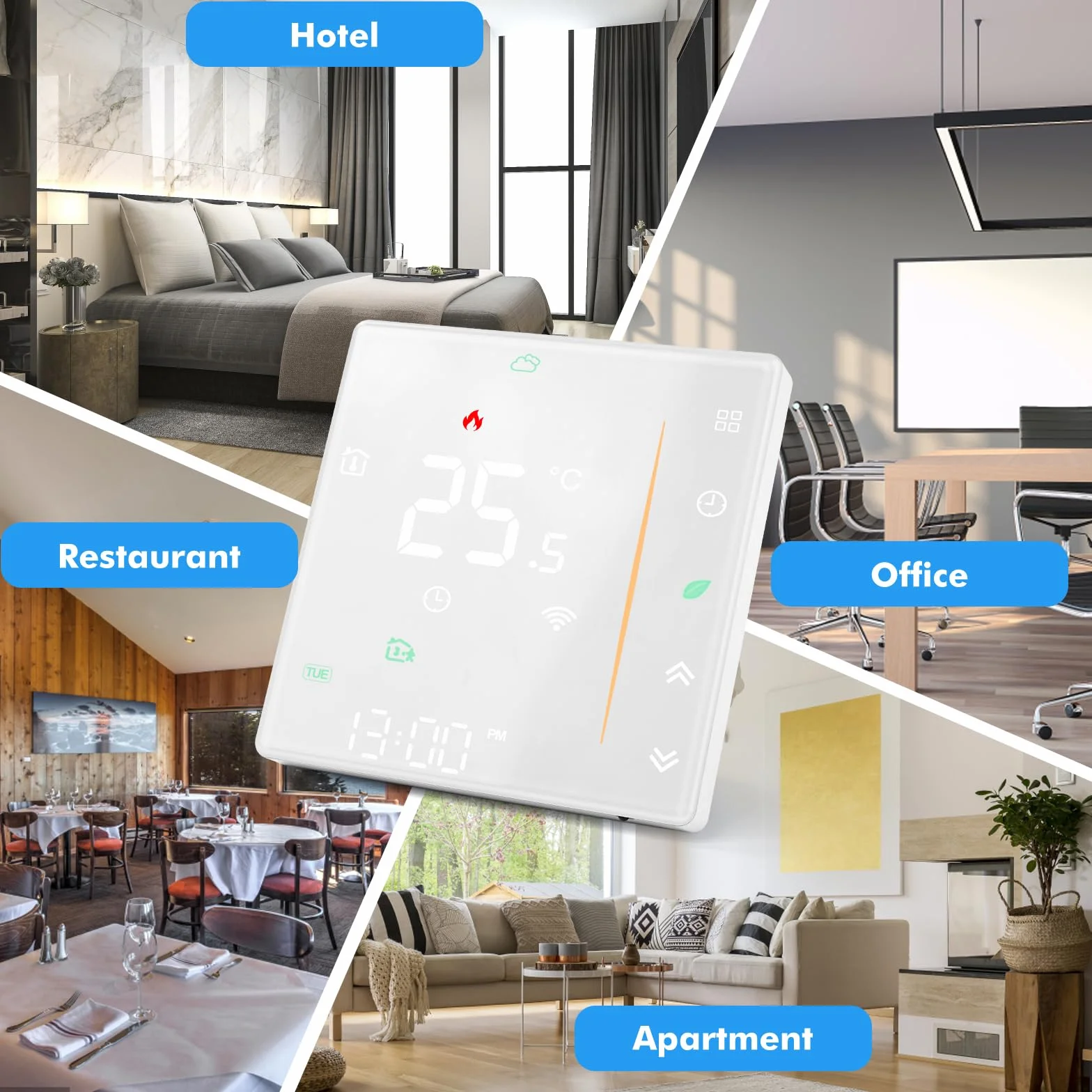 Inteligentny termostat WiFi do kotła grzewczego gazowego, termostat, cyfrowy termostat pokojowy do ogrzewania gazowego, kompatybilny z Smart Life/Google Home/Alexa, 5 A, 230 V, BHT-006GCLW