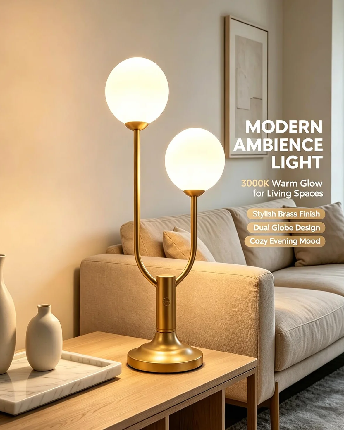 Lampa stołowa ze złotym globusem do sypialni, 2-lekka, z połowy wieku, nowoczesna lampa biurkowa do czytania, 3000 K, ciepła biel, ściemniane lampki nocne, lampa nocna (żarówka G9 w zestawie)