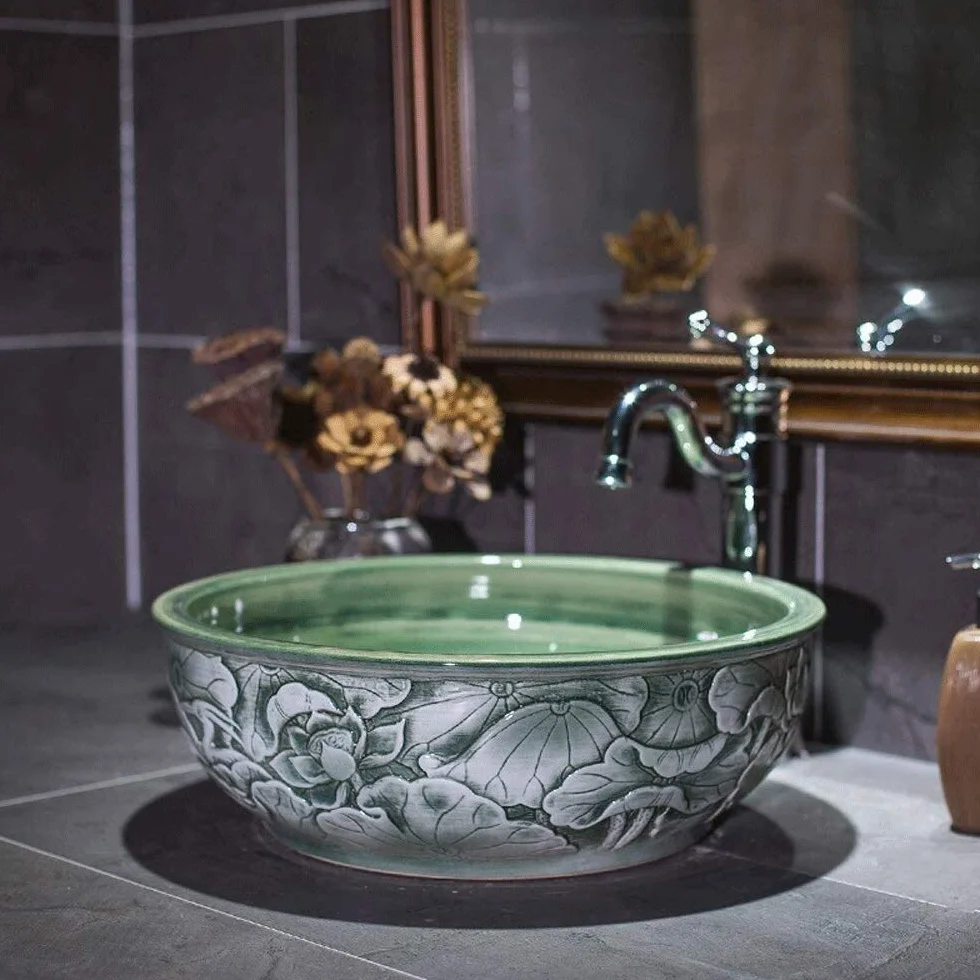 Szafka Pod Umywalkę Z Umywalką, Umywalka Łazienkowa Nablatowa, Zielona Umywalka Porcelanowa Nablatowa Ceramiczna Umywalka Łazienkowa Nablatowa