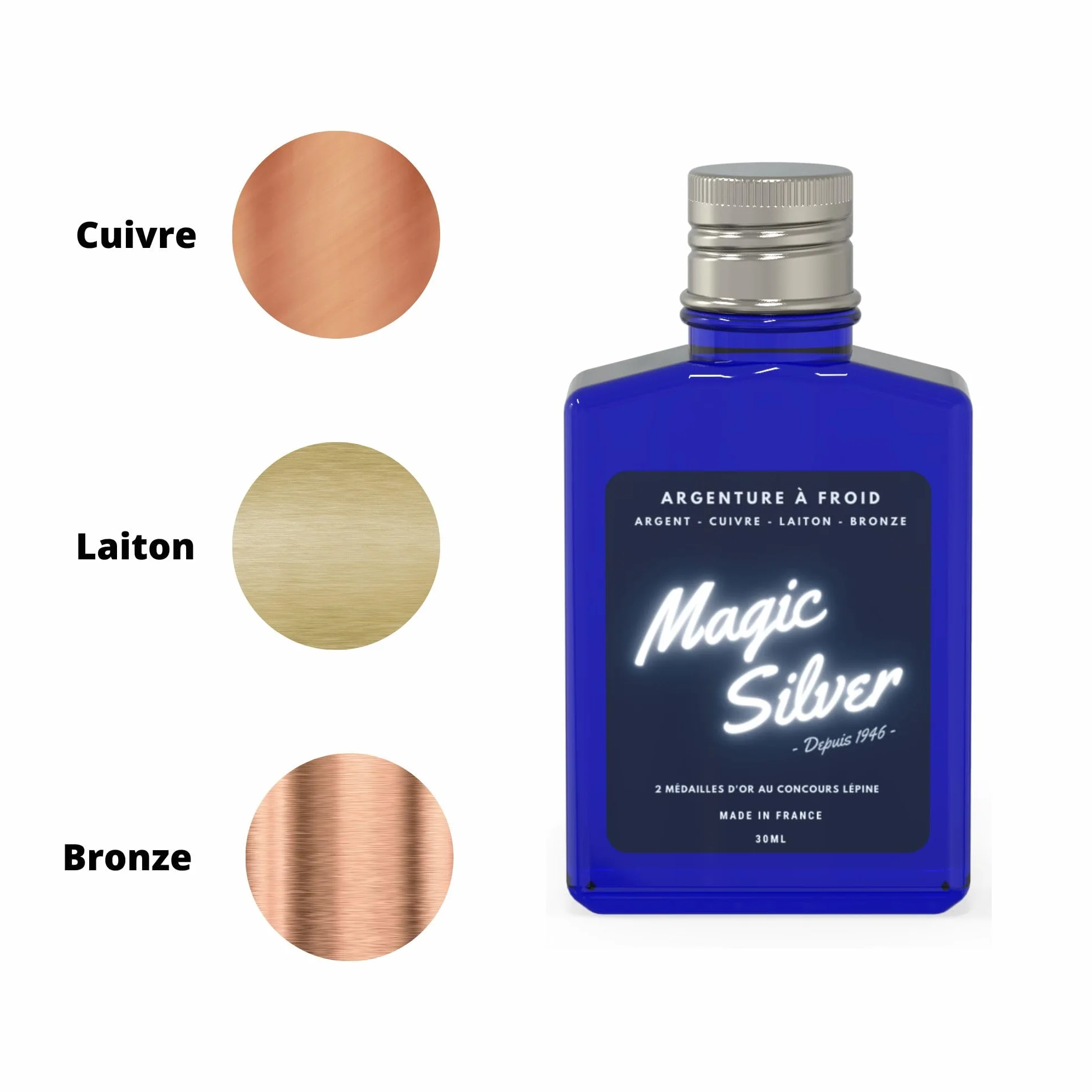 Srebro na zimno - Magic Silver - Srebrne srebro do biżuterii, 30 ml, wyprodukowano we Francji, środek do czyszczenia srebra, środek do czyszczenia biżuterii, środek do czyszczenia srebra i biżuterii
