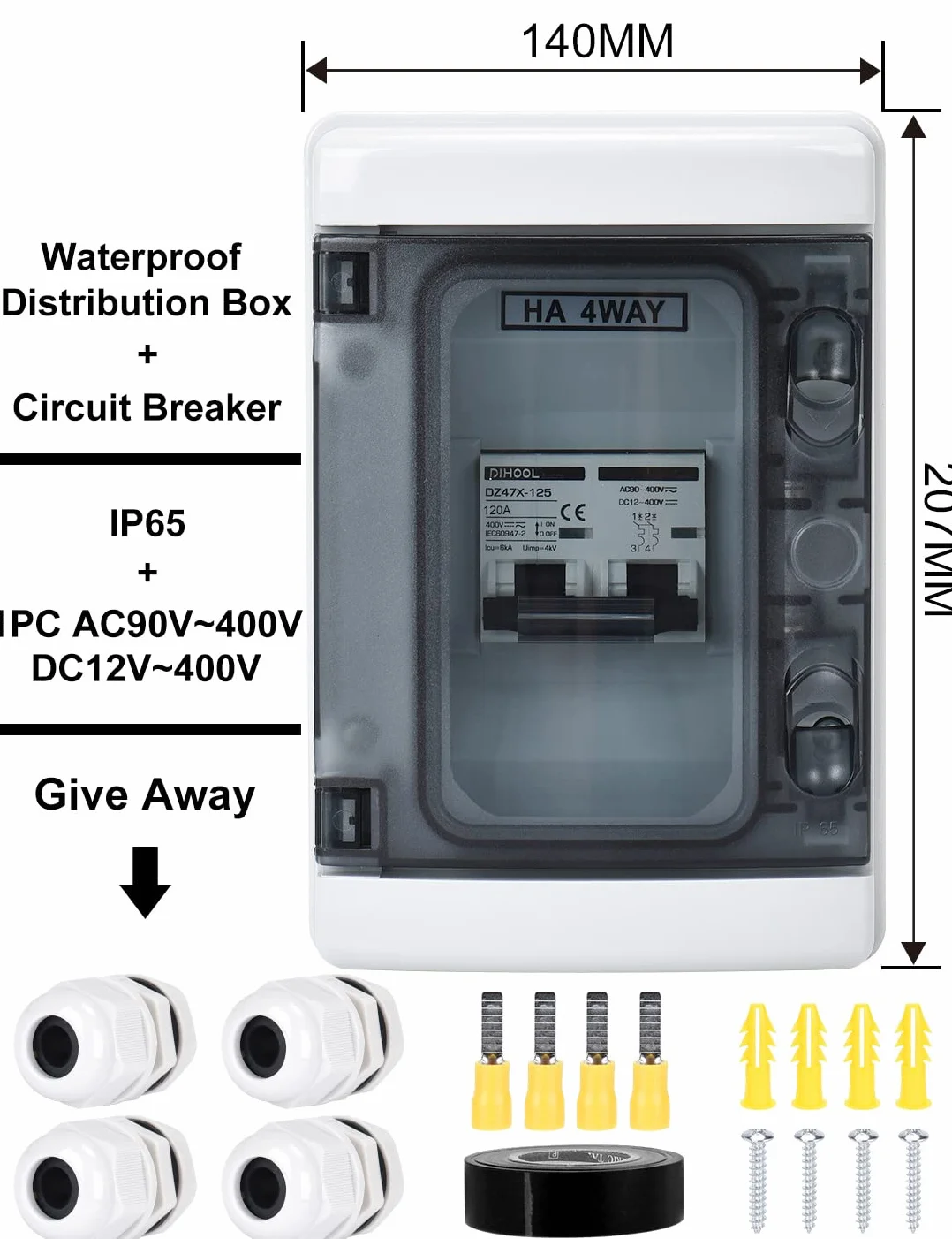 DIHOOL Wyłącznik nadprądowy DC 12V 120A 2-biegunowy IP65