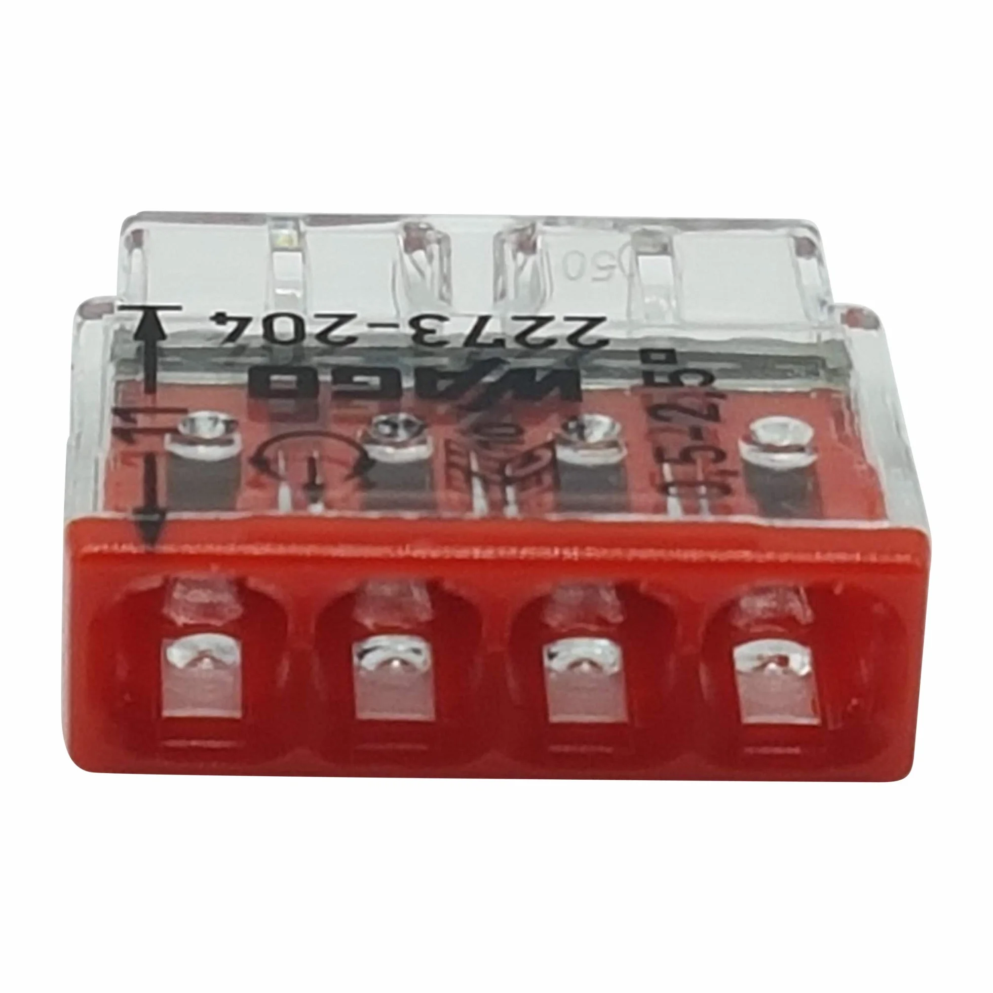 Wago 2273-204 Zestaw 20 zacisków zacisków COMPACT Ø 0,5-2,5 mm², 4 piny, przezroczysty/czerwony
