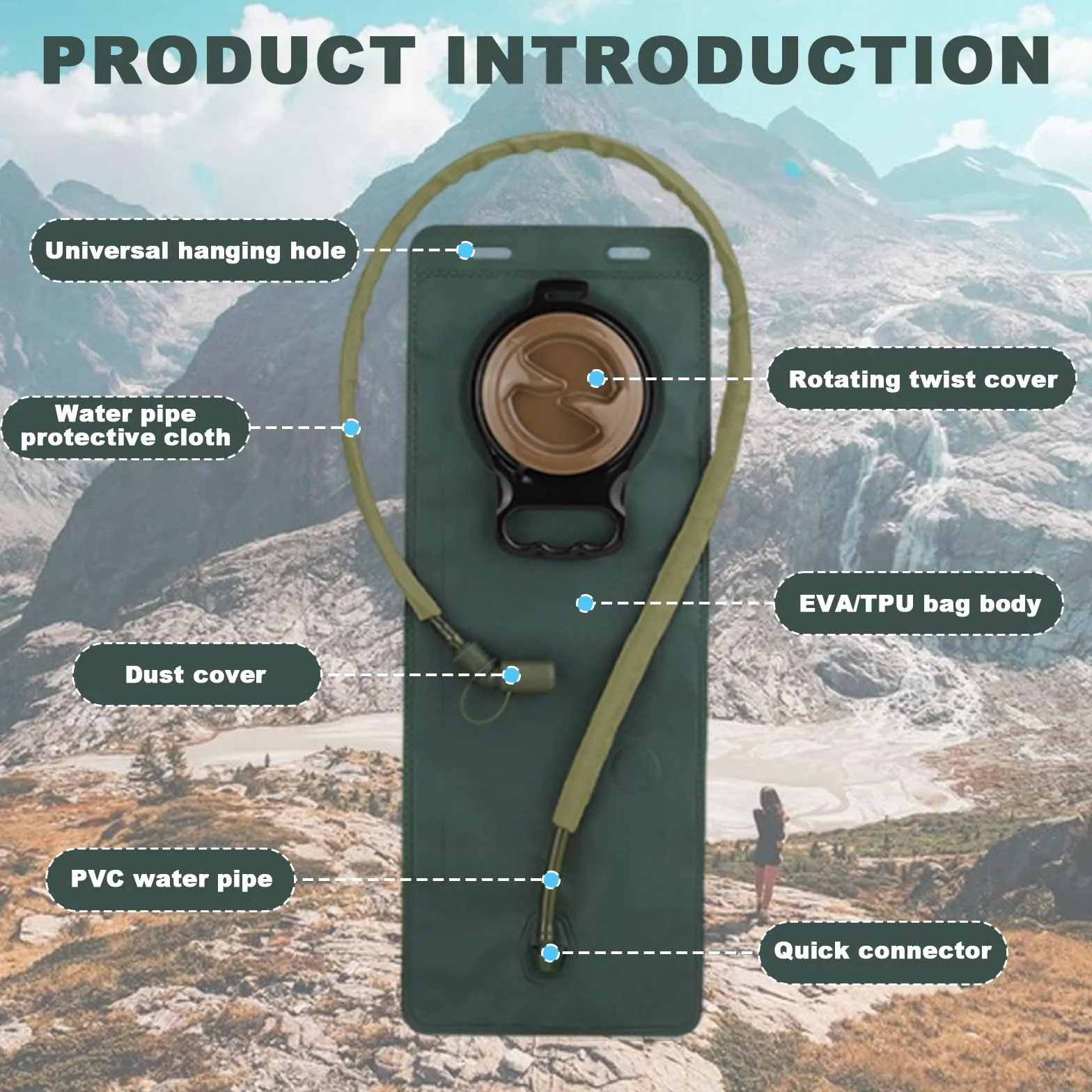 Pęcherz nawodniający, 3 l, miękka piersiówka, TPU, składana butelka na wodę, szczelna, 3 litry, zbiornik na wodę, plecak do nawodnienia, zamiennik do aktywności na świeżym powietrzu, wędrówek,