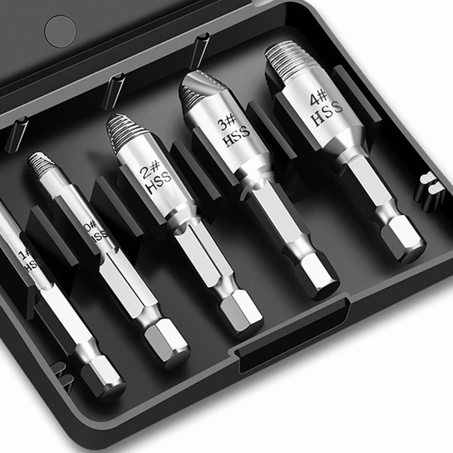 Zestaw 5 wydajnych wykrętaków do śrub, umożliwiający łatwe usuwanie uporczywych śrub w różnych materiałach. Narzędzie do usuwania.