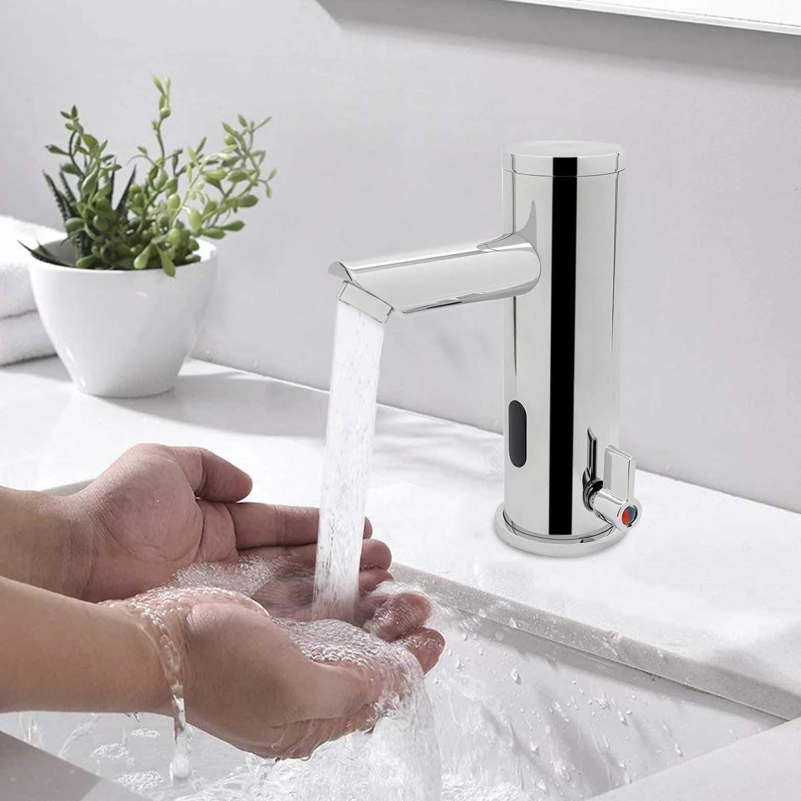 Bateria na podczerwień, automatyczna, bezdotykowa bateria łazienkowa, armatura umywalkowa z czujnikiem, armatura indukcyjna 0-55 °C, do kuchni, łazienki, restauracji (bateria nie wchodzi w