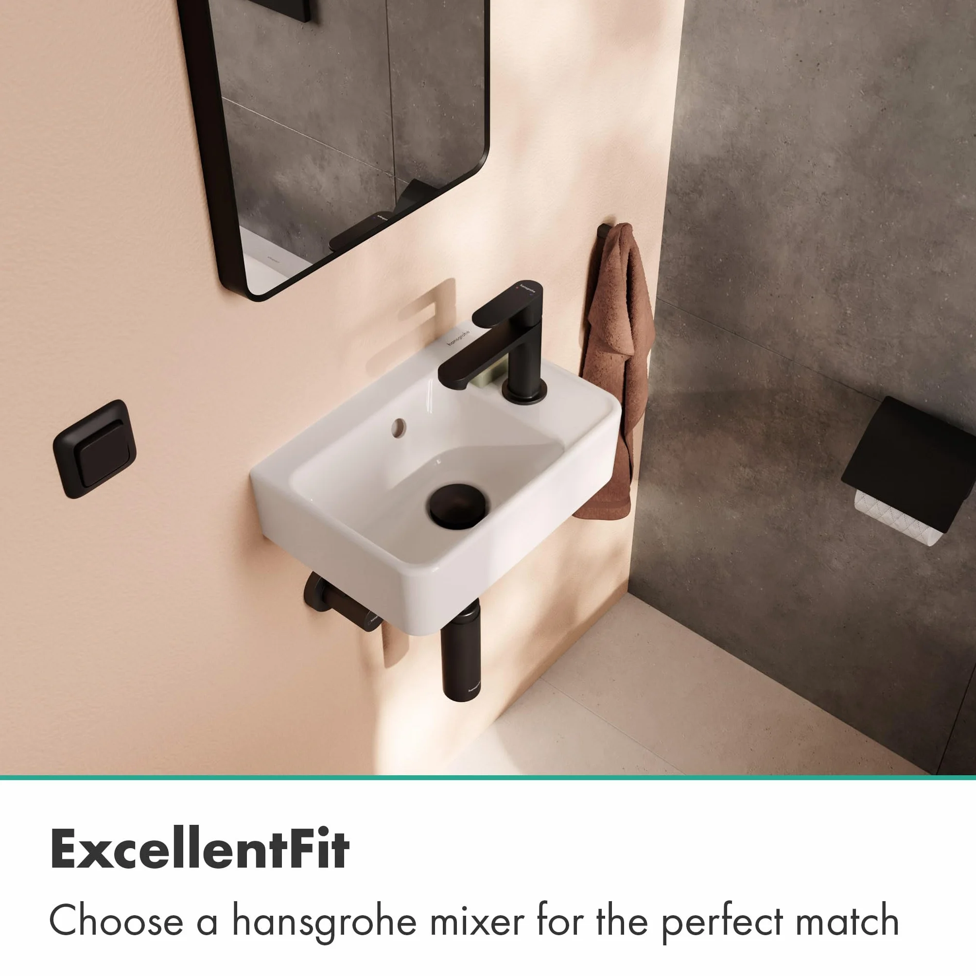 hansgrohe Xanuia Q - umywalka ręczna, mała umywalka 360 x 250 x 105 mm z otworem na kran i przelewem, umywalka WC dla gości, wisząca na ścianie, biała, 60129450