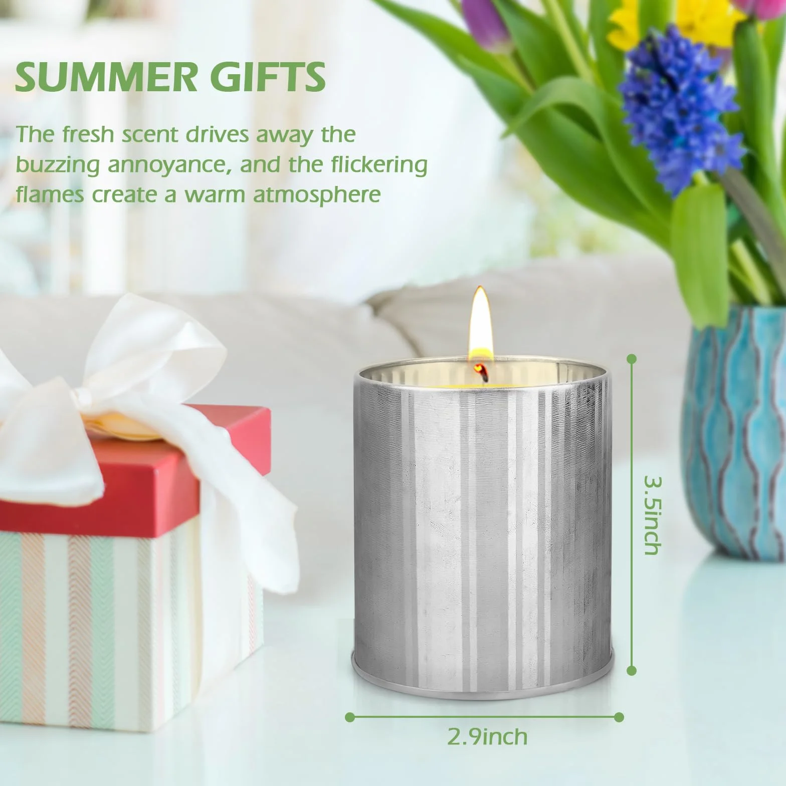 Świece Citronella Outdoor, 2 sztuki, 100-120 godzin na zewnątrz, Wosk Sojowy, Cytrynowy, Pudełko Prezentowe