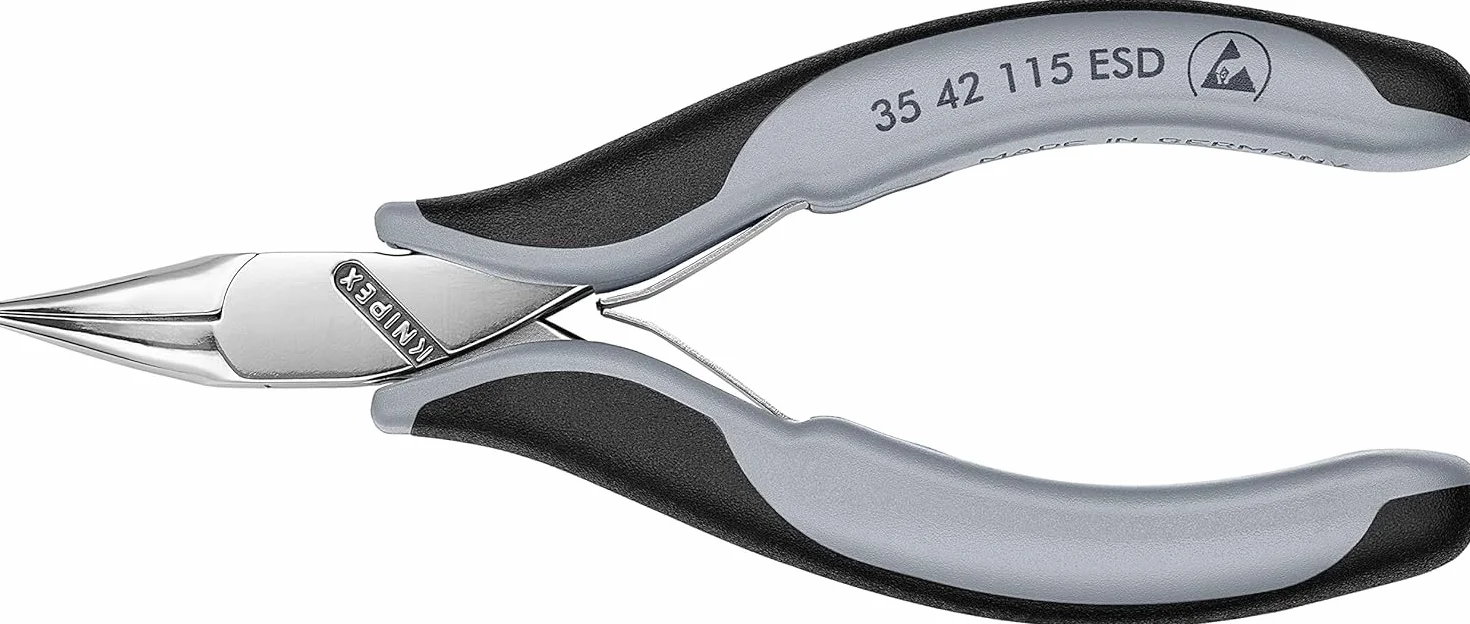 KNIPEX Szczypce ESD dla elektroników ze złączem wsuwkowym polerowana na wysoki połysk z osłonkami wielokomponentowymi 115 mm, 35 42 115 ESD
