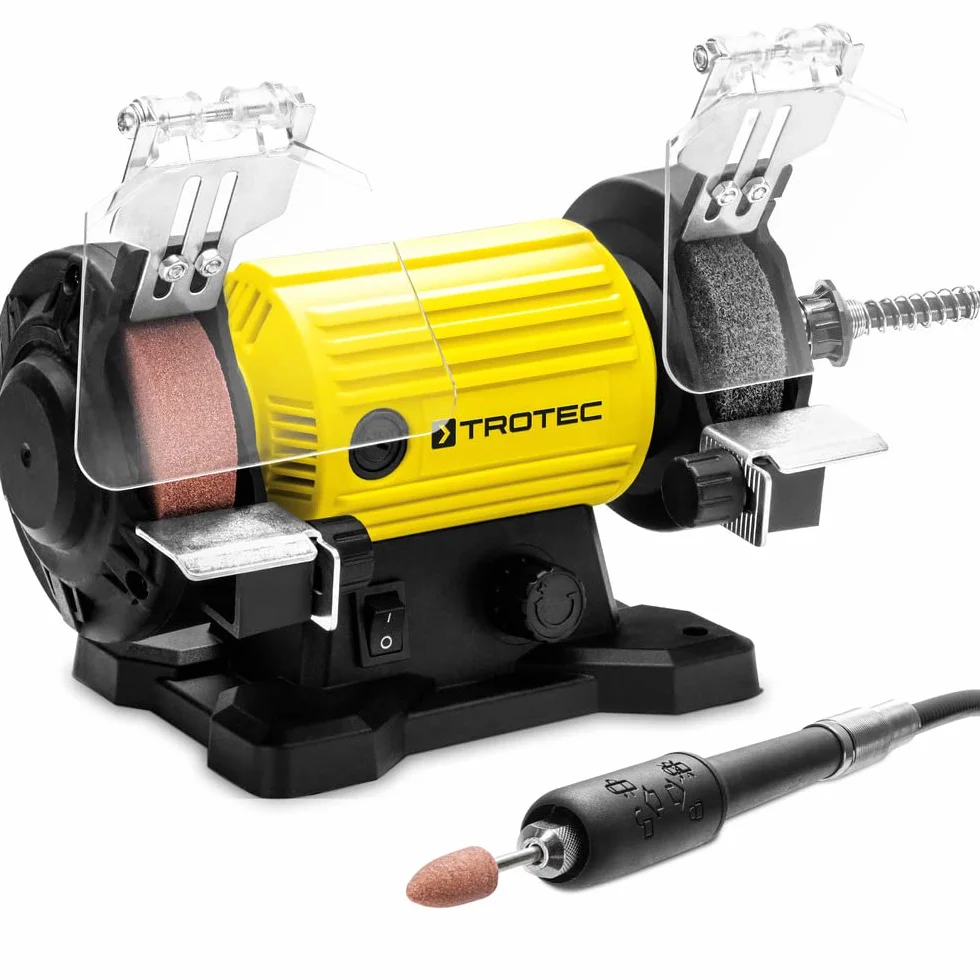 TROTEC Szlifierka PBGS 10-120 – podwójna szlifierka 120 W, poziom prędkości 0-11 500 obr/min, powierzchnia szlifowania Ø: 75 mm, 100-częściowy zestaw akcesoriów