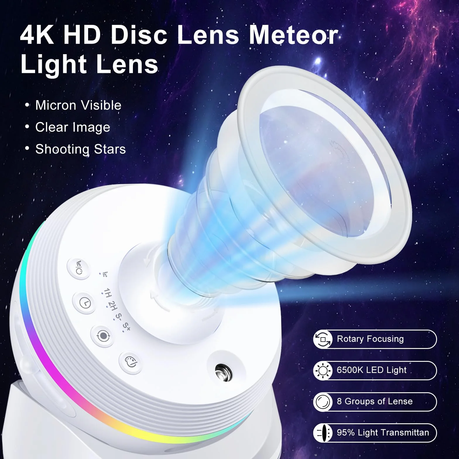 Astarama Projektor gwiaździstego nieba, projektor planetarium 4K HD, projektor galaktyki meteorytów, projektor światła gwiazdy. Realistyczna lampka nocna z timerem, dynamiczny meteor