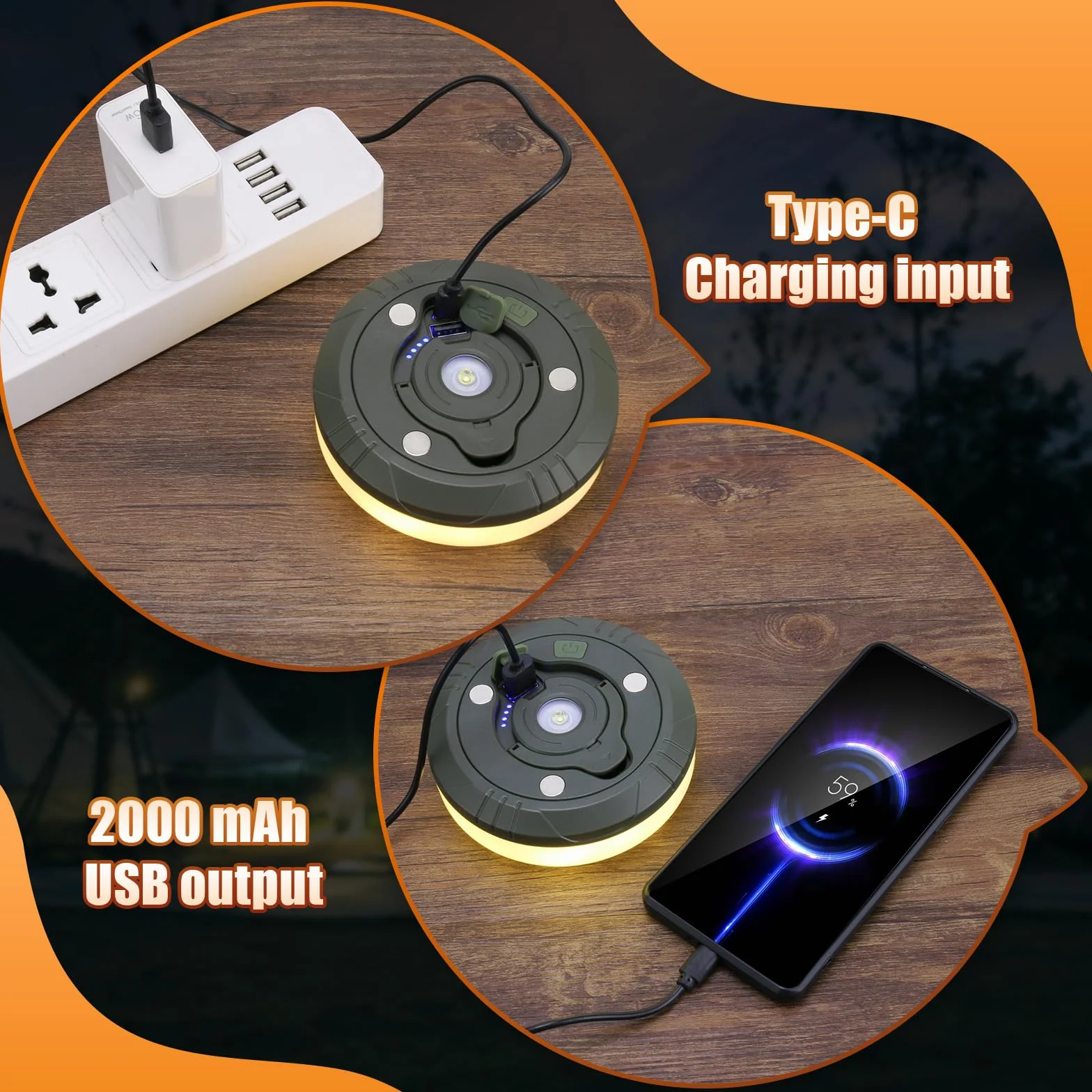 Yizhet Łańcuch światła kempingowego, 10 metrowy sznur kempingowego 8 trybów Akumulator USB IPX4 Wodoodporna lampa kempingowa do domu, ogrodu i podwórka