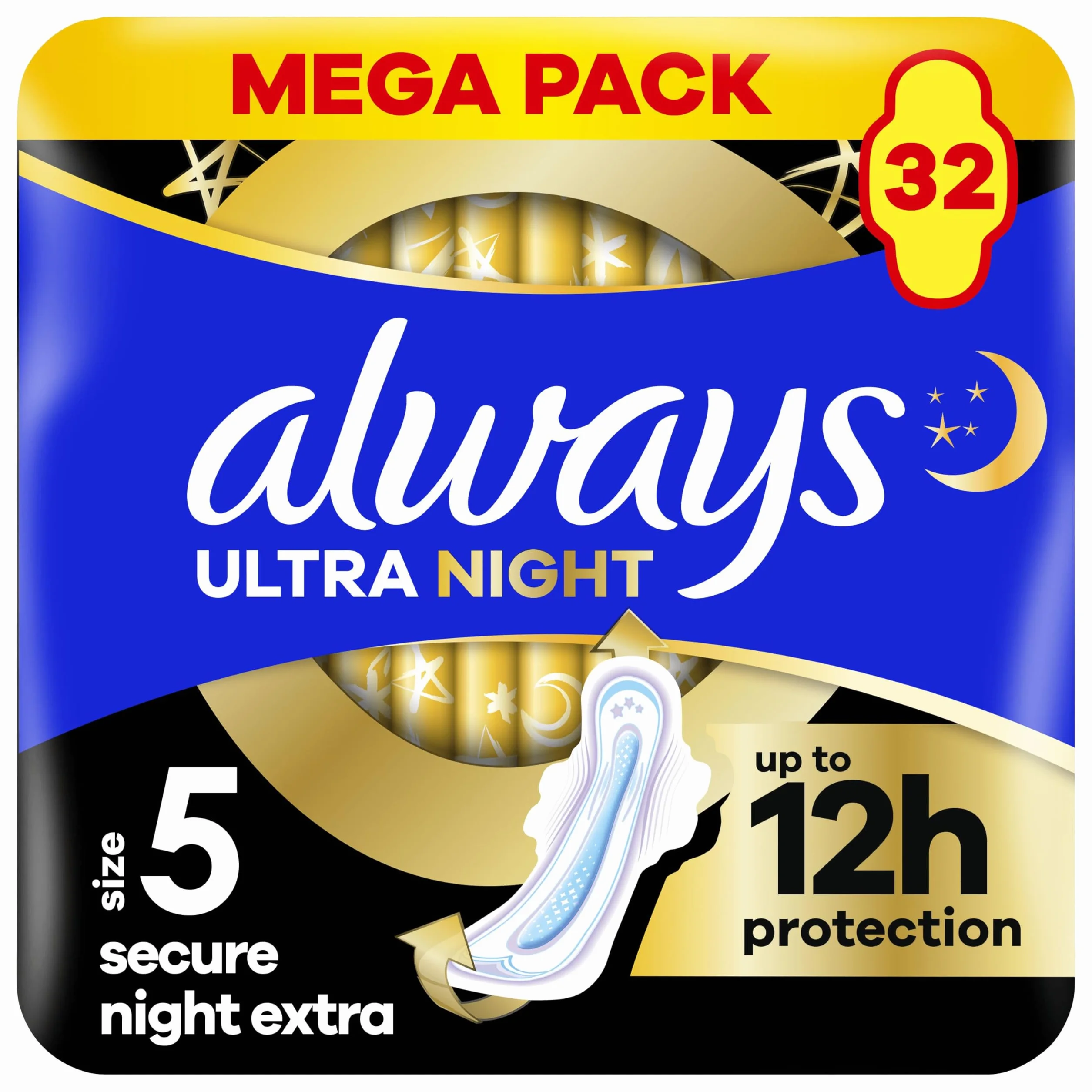 Always Ultra Podpaski Secure Night Extra (rozmiar 5) ze skrzydełkami x32
