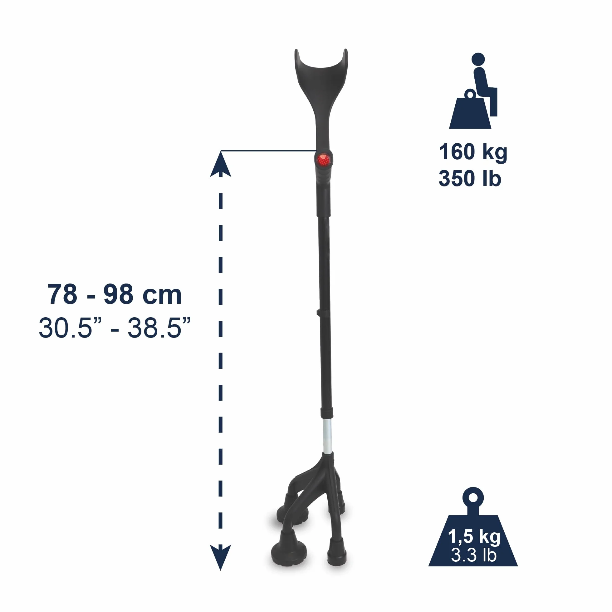 KMINA Stojak na 4 stopy dla dorosłych (ciężki i wytrzymały 1,5 kg), podpórka medyczna czworokątna, regulowana dla użytkowników ≥1,55 m, opatentowana - wyprodukowana w Europie