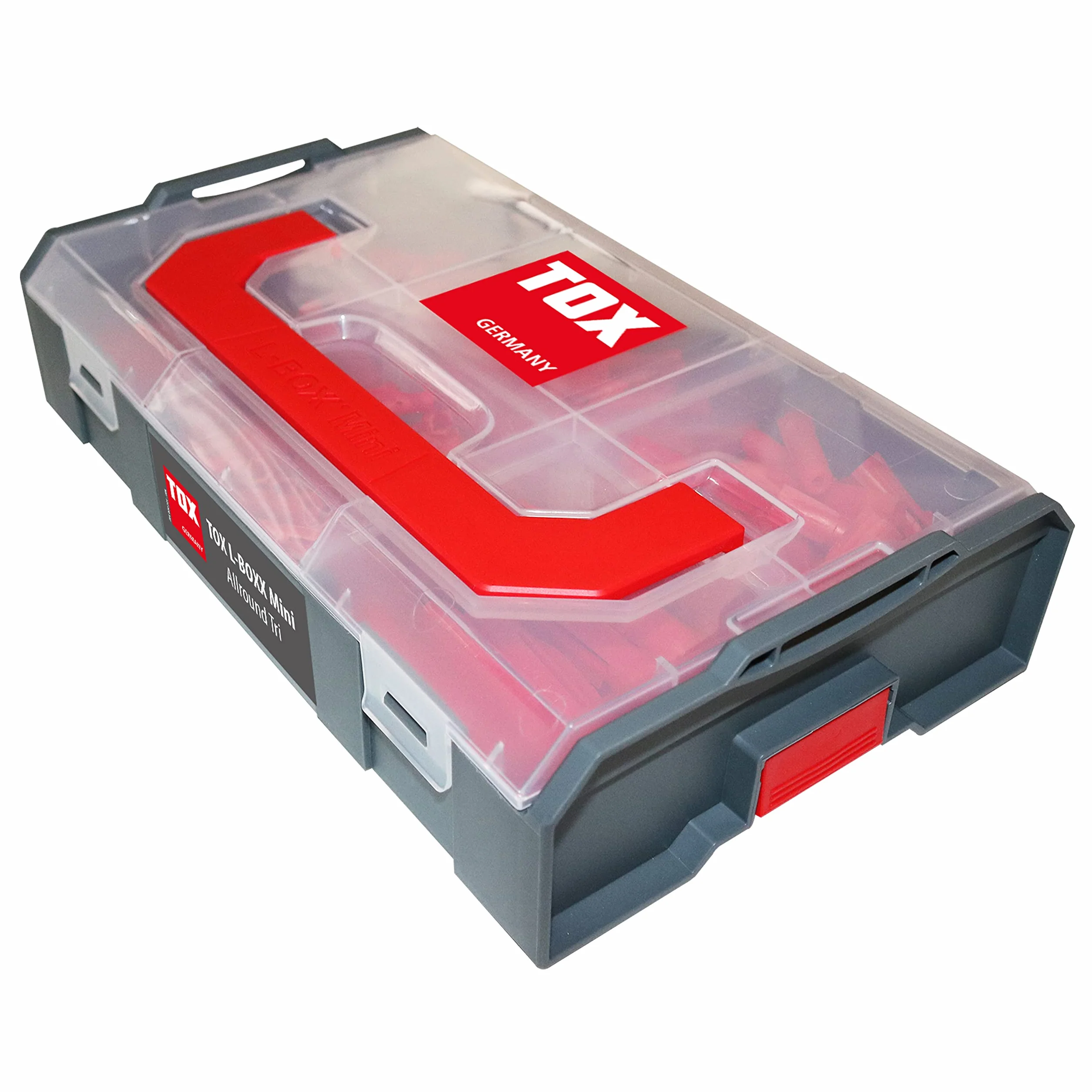 TOX L-BOXX Mini Allround Tri zestaw kołków rozporowych, efektywny, kompaktowy, przejrzysty i można je układać w stos + zestaw kołków rozporowych Tri do mocowania w prawie wszystkich materiałach