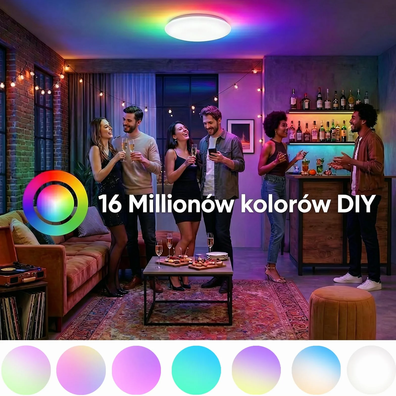 Yeelight Inteligentna Lampa Sufitowa LED 60 cm, 50 W, 4800 lm, RGBCW, Ściemnialny Plafon Smart WiFi, 16 mln Kolorów, 2700–6500 K, Szybki Montaż, Sterowanie Aplikacją, Alexa i Google Assistant