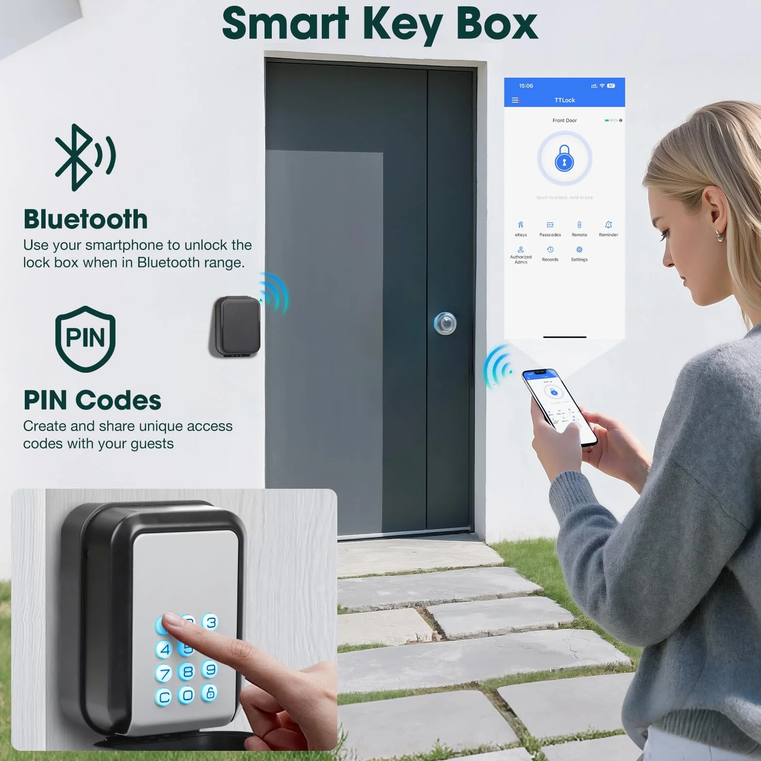 PAIRIER Inteligentna skrzynka na klucze Bluetooth Lock Box z aplikacją TTLock i kodem PIN, sejf na klucze 12-cyfrowy
