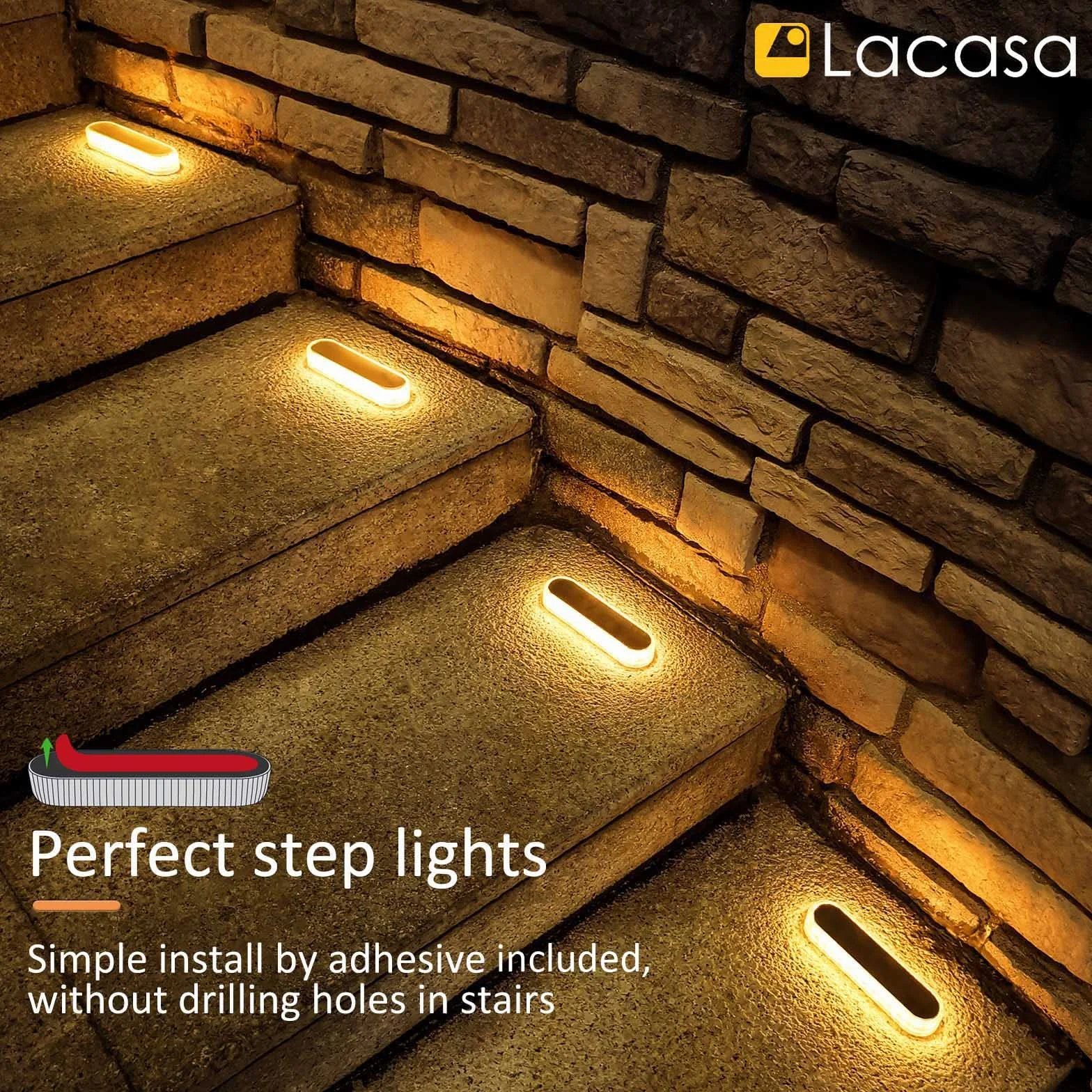 Lacasa 4 szt. Zewnętrzna lampa solarna ciepła biel 2700 K 40 lm, dekoracja tarasu zewnętrznego, wodoodporna IP68, automatyczne włączanie/wyłączanie, oświetlenie do ścieżek ogrodowych, schodów, tarasów