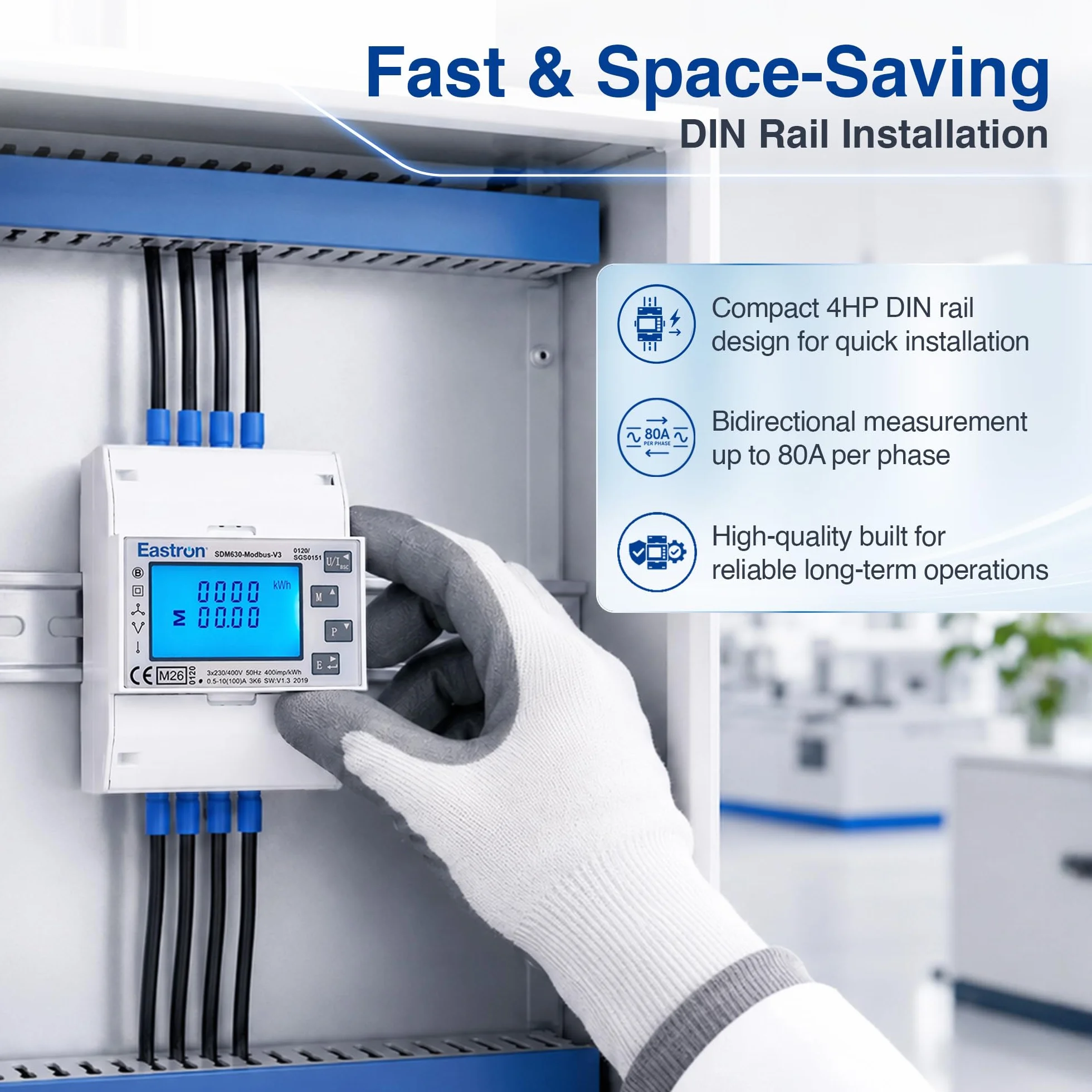 Eastron SDM630Modbus-V3 Trójfazowy Licznik Energii Elektrycznej DIN Szyna RS485 Modbus-RTU