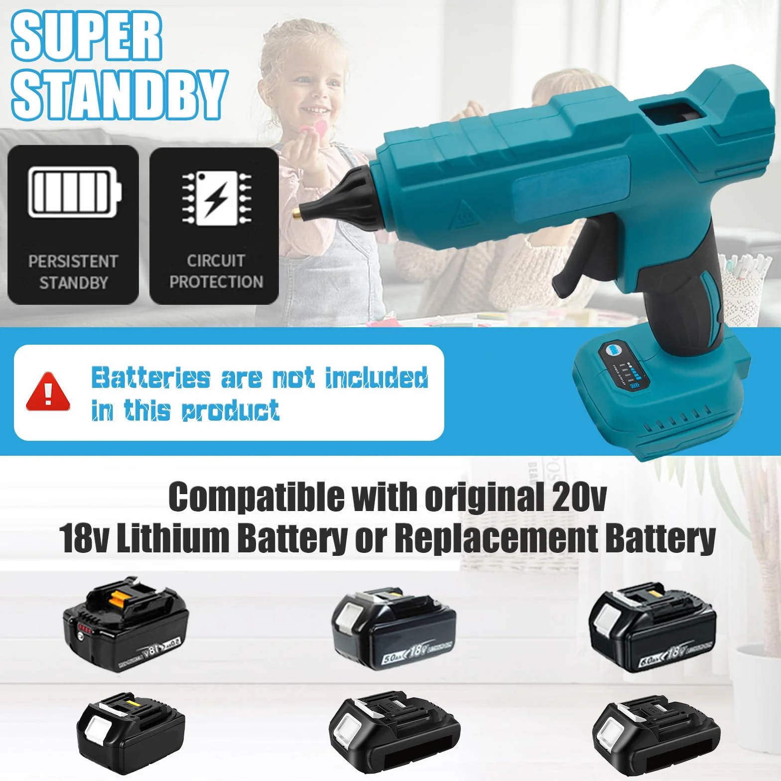 Pistolet do klejenia na gorąco, 100 W, akumulatorowy pistolet do klejenia na gorąco, kompatybilny z akumulatorem Makita 18 V, narzędzie do majsterkowania z wkładami samoprzylepnymi, do majsterkowania