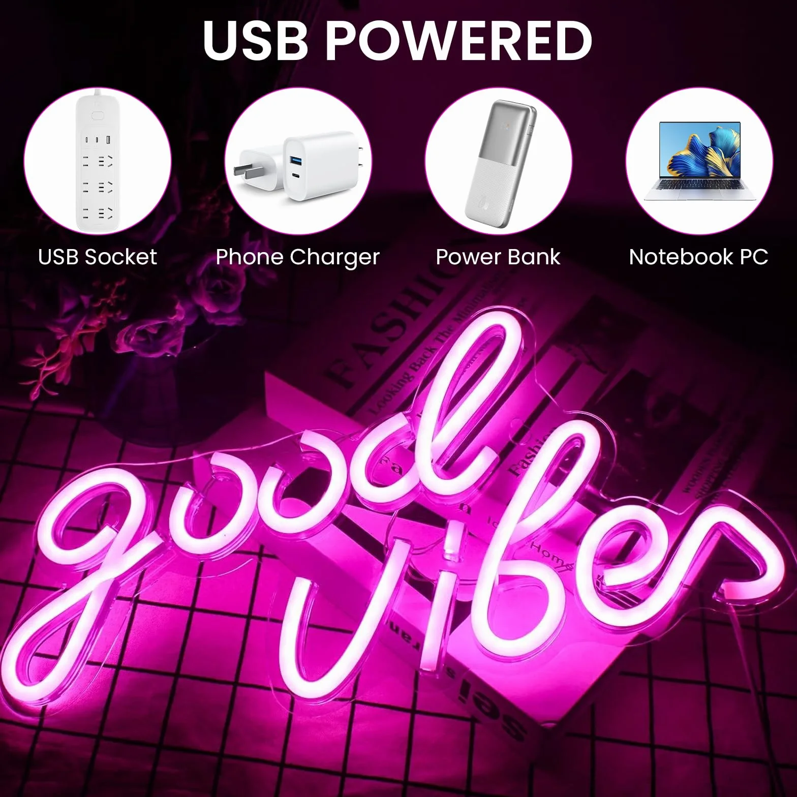Good Vibes neonowy szyld LED, różowy Good Vibes neonowy szyld, prawdziwe akrylowe neonowe światło