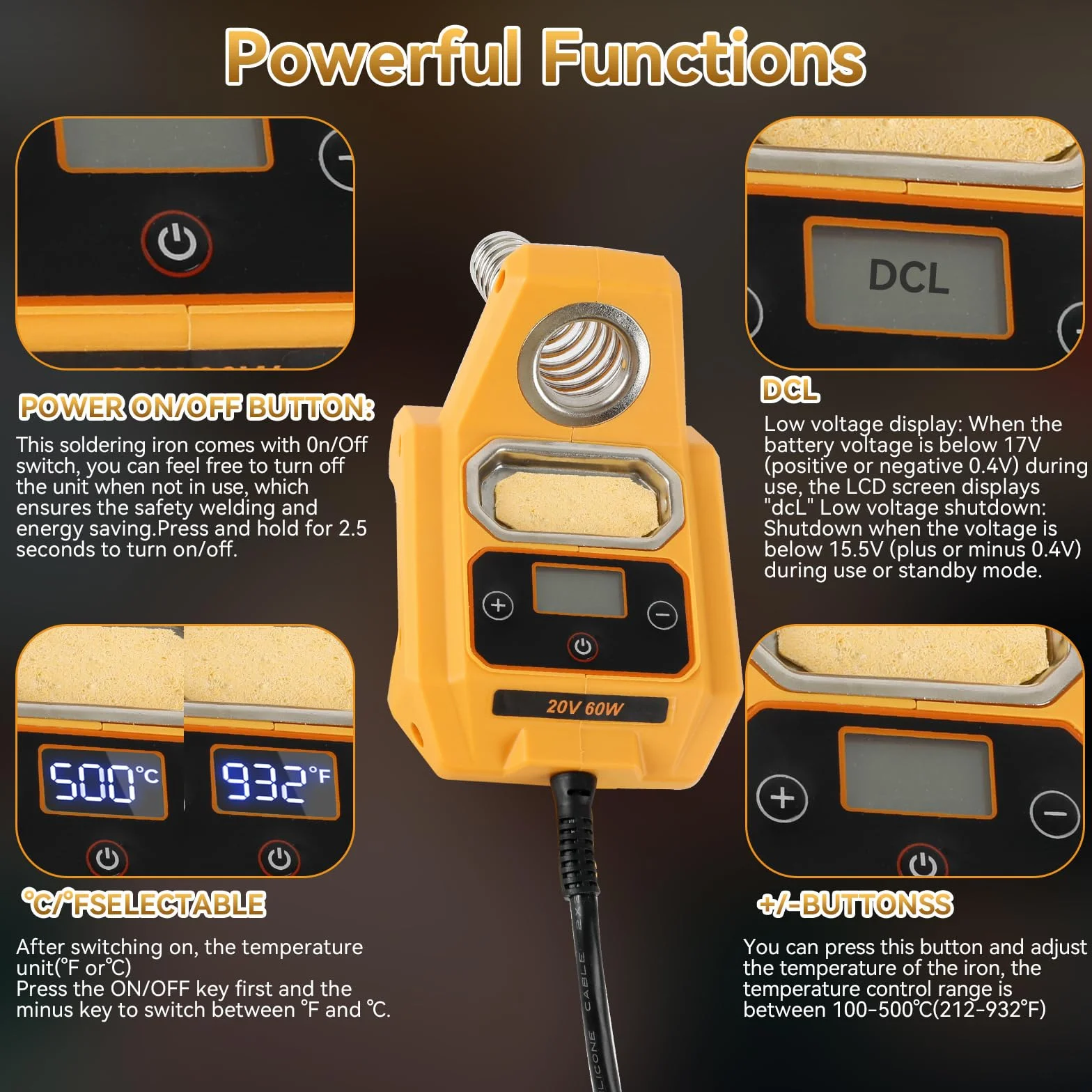 Bezprzewodowa lutownica do baterii DEWALT 18 V/20 V, szybkie nagrzewanie, regulacja temperatury, 60 W, elektryczna cyfrowa stacja lutownicza LCD do majsterkowania, naprawy urządzeń, spawania drutów