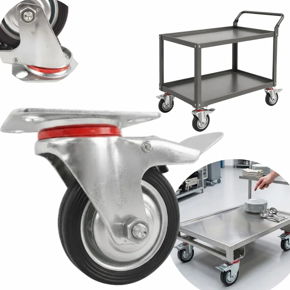 Gumowe kółka skrętne z hamulcem do wózków, mebli, transportu (160 mm) | Do mebli samochodowych i transportu