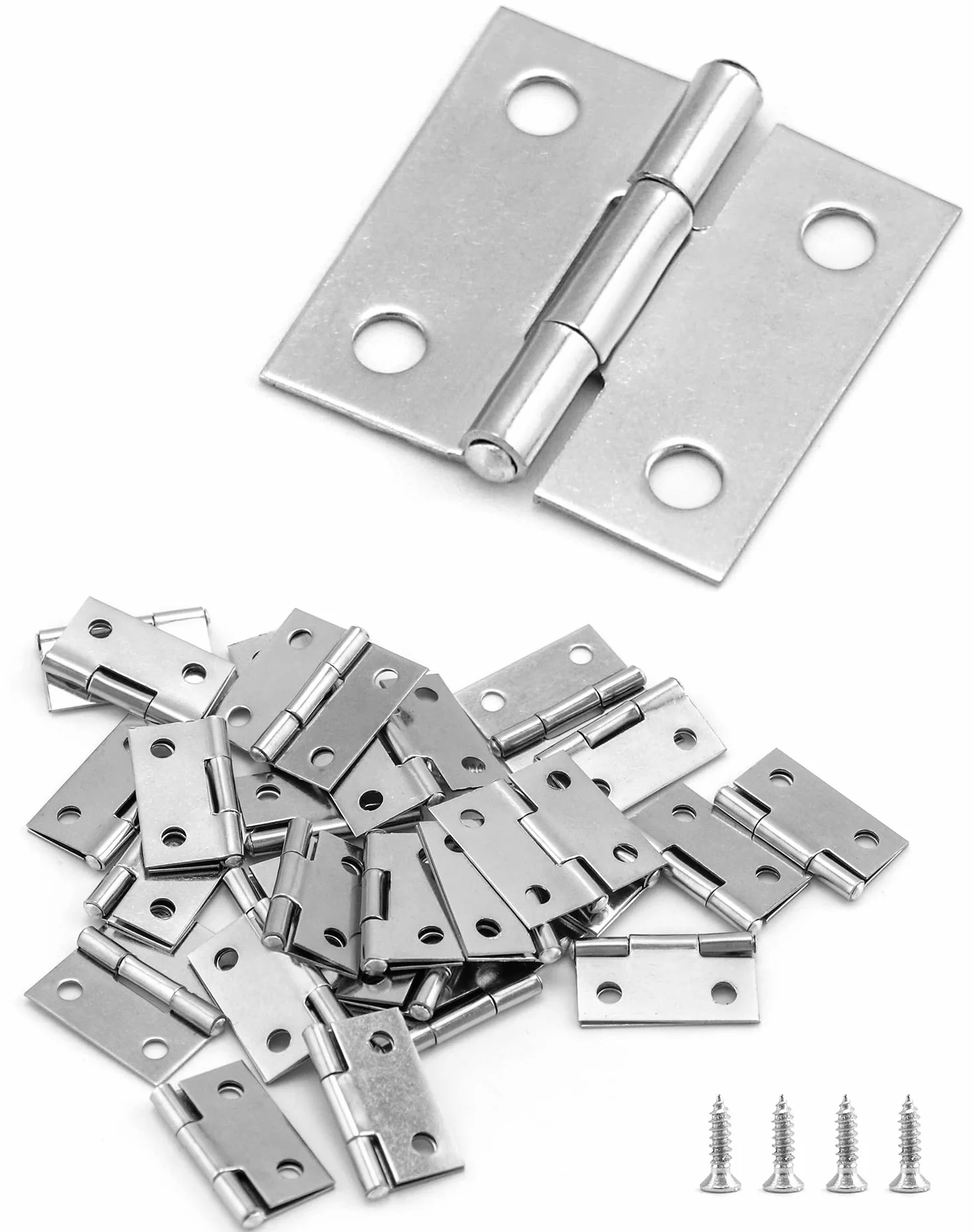 QWORK 40 Sztuk Mini zawias 25mm zawiasy do drzwi składanych małe zawiasy meblowe ze stali nierdzewnej z 160 śrubami do naprawy okien drzwi domowych
