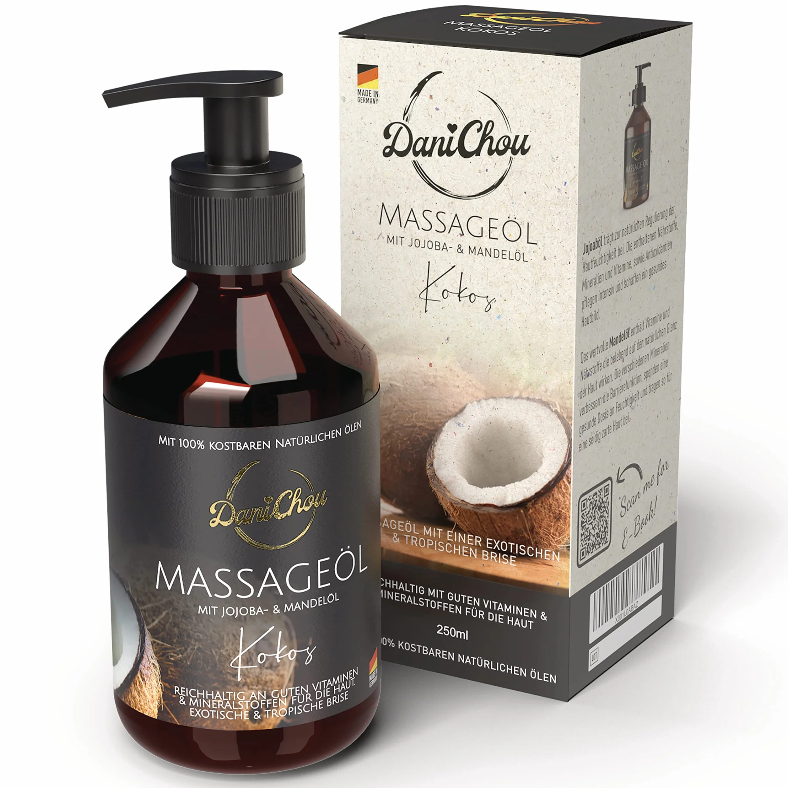 Olejek kokosowy do masażu 250 ml z olejkiem jojoba i migdałowym 100% naturalny wegański