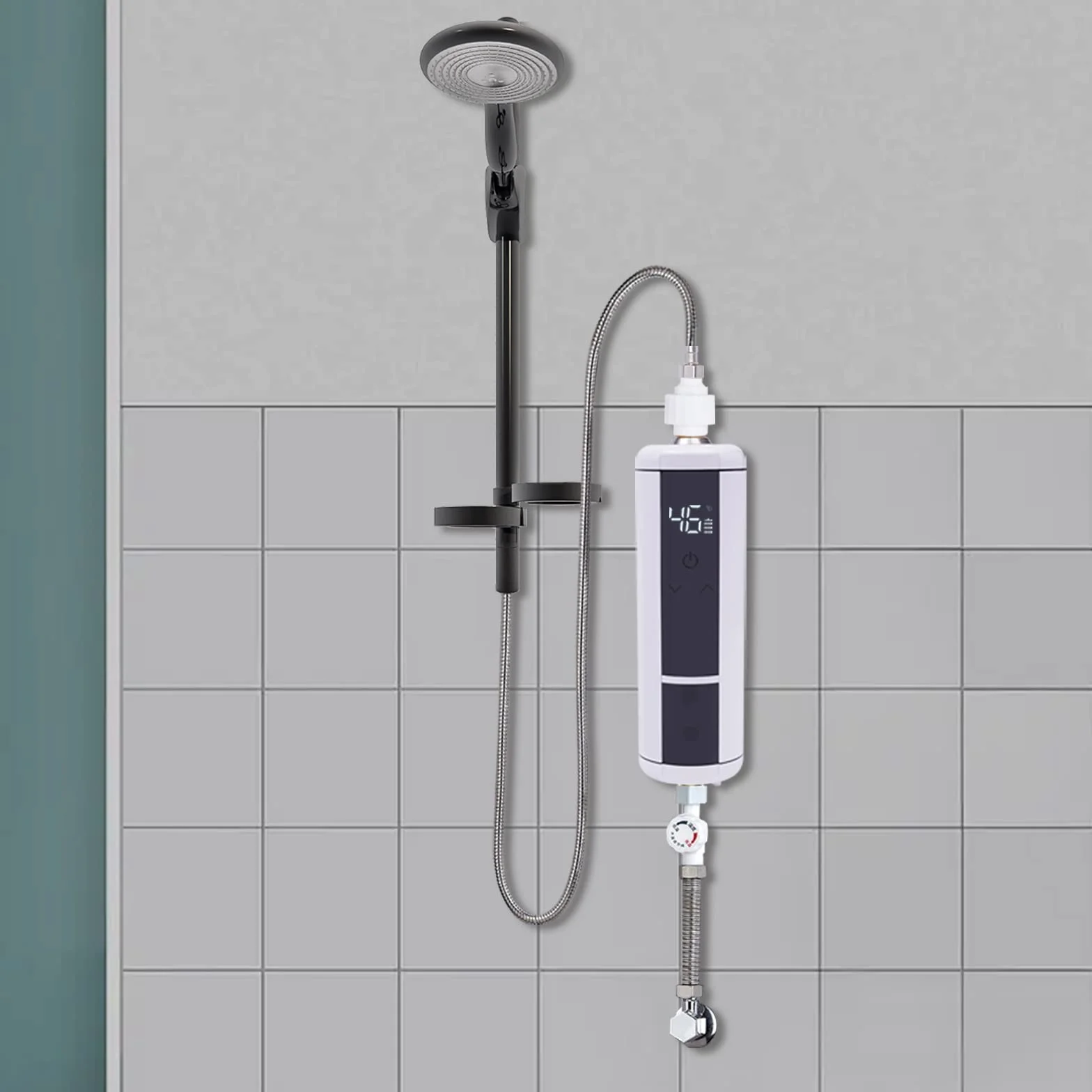 Elektroniczny podgrzewacz wody, termostat z wyświetlaczem LED temperatury 30-52℃, 3500 W, do łazienki, kuchni, biały