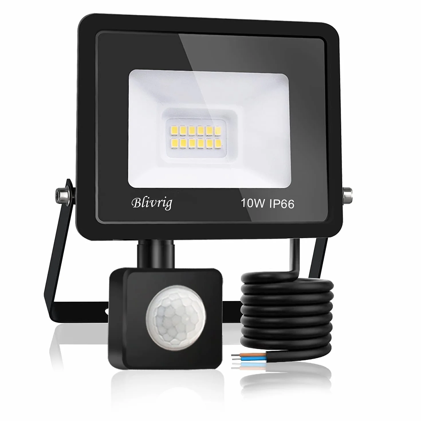 Reflektor LED z czujnikiem ruchu, na zewnątrz, 10 W, zimna biel, reflektor z czujnikiem ruchu, super jasny, 1000 lm, reflektor zewnętrzny, wodoszczelność IP66, do ogrodu, garażu (zimna biel