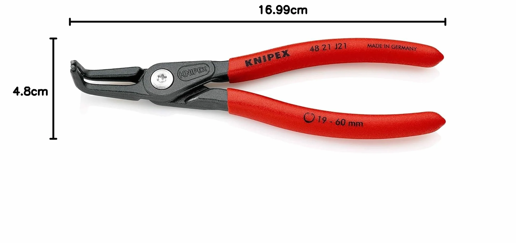 KNIPEX Precyzyjne szczypce do pierścieni osadczych do montażu pierścieni wewnętrznych w otworach fosforanowana, szara pokryte, 48 21 J21