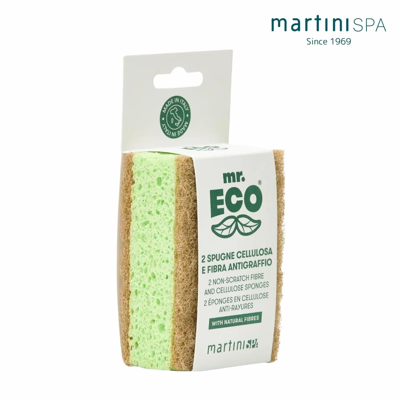 Mr.Eco Martinispa Podwójna gąbka – celuloza i odporne na zarysowania włókna, zielona, brązowa, 30 g