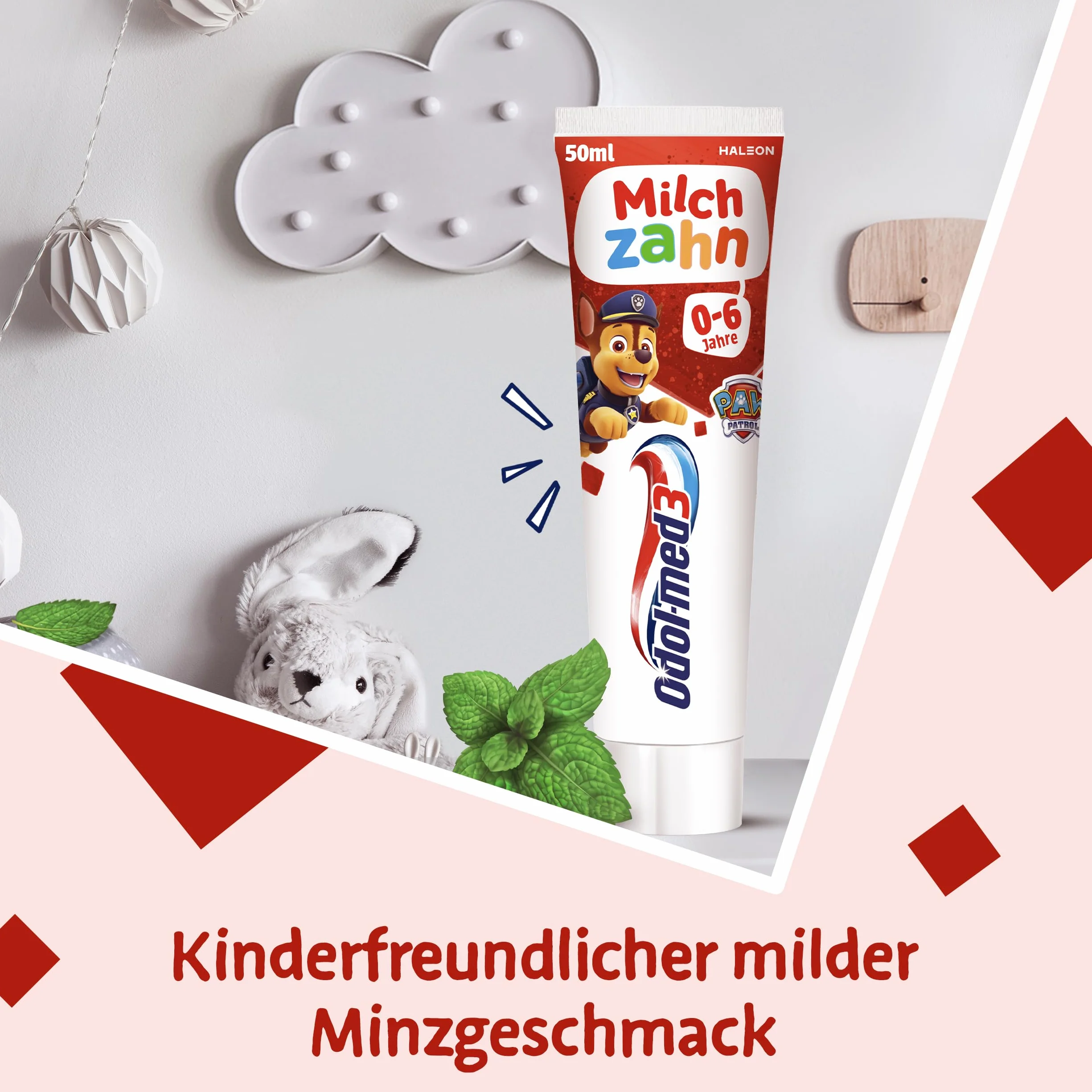 Odol-med3 pasta do zębów mlecznych dla dzieci w wieku od 0 do 6 lat, opracowana przez ekspertów ds. zębów dla zdrowych zębów mlecznych, 6 x 50 ml