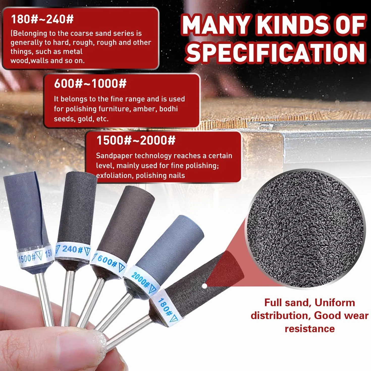 25 Sztuk Tulejek Szlifierskich do Dremel Narzędzi Obrotowych,Bębny Szlifierskie Trzonem O Średnicy 3mm, Ziarnistość 180/240/600/1000/1500/2000 do Szlifowania i Polerowania, Usuwanie Rdzy z Metalu