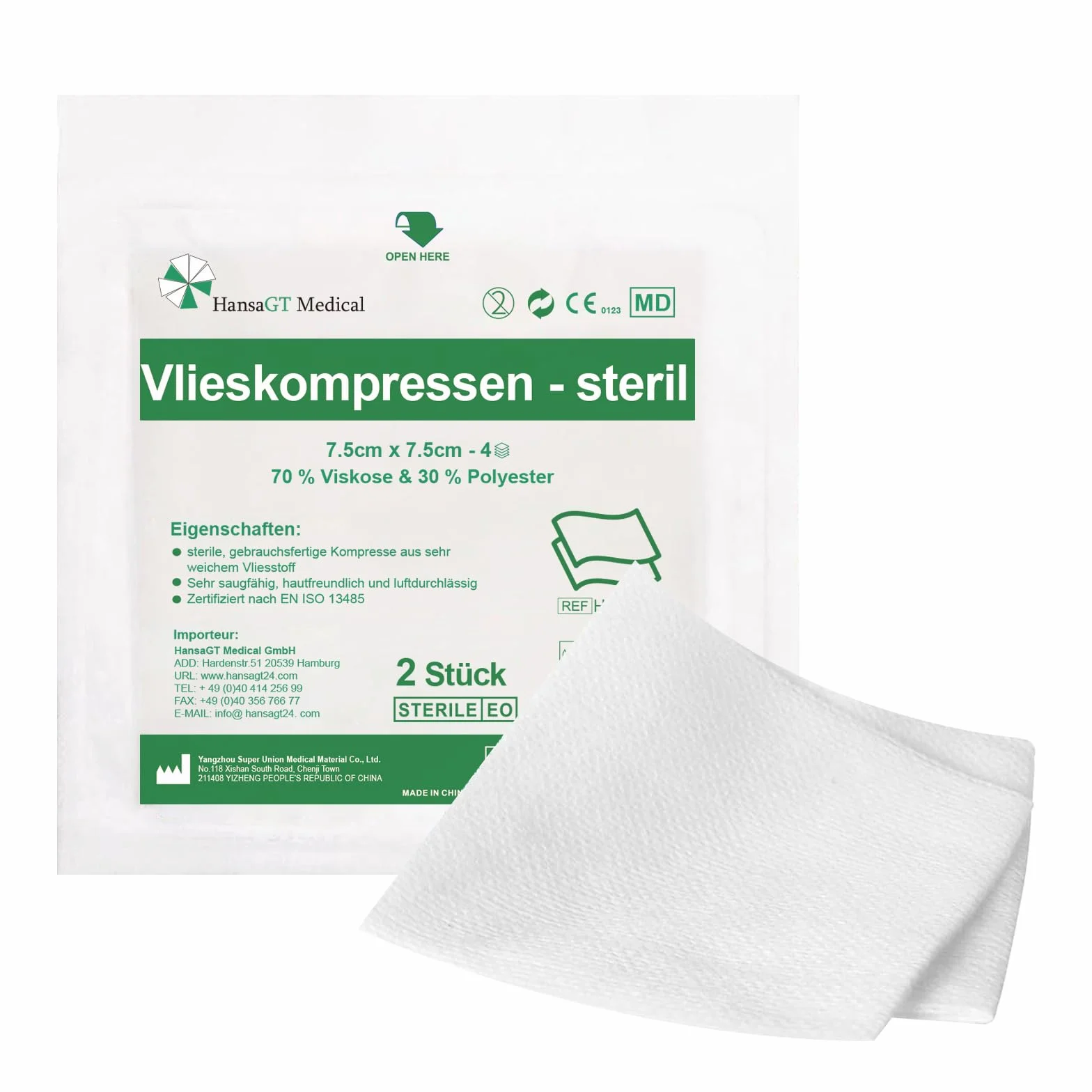 STERIL Kompresy z włókniny 7,5 x 7,5 cm 50 sztuk 4-warstwowe nieprzylepne