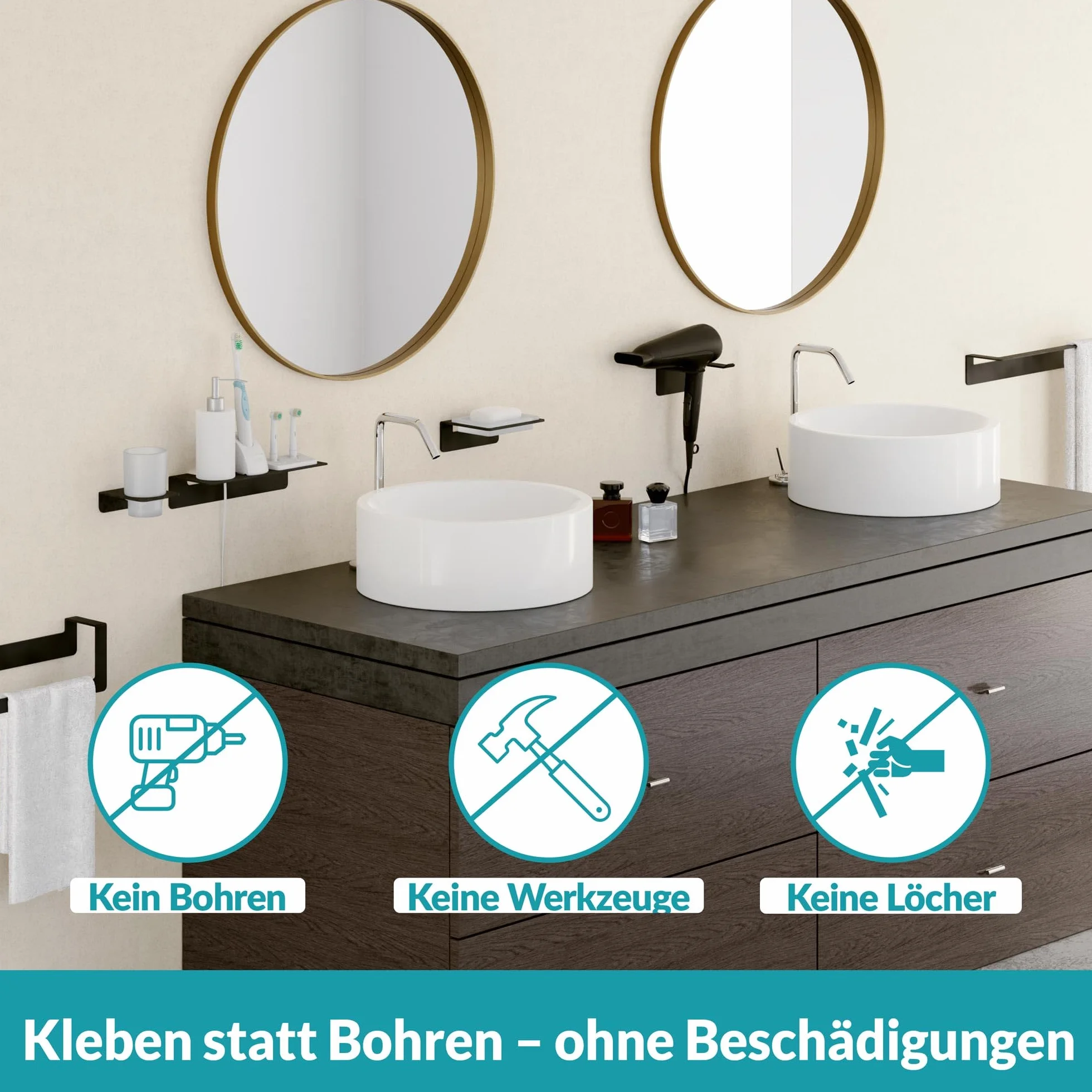 WEISSENSTEIN Półka samoprzylepna ze stali nierdzewnej czarna 24 cm