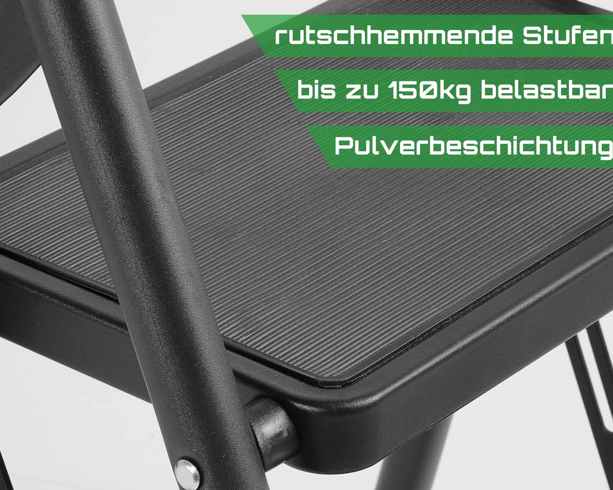 Ondis24 Klapptritt Hugo składana drabina schodkowa 150kg stal malowana proszkowo czarny 3-stopniowy