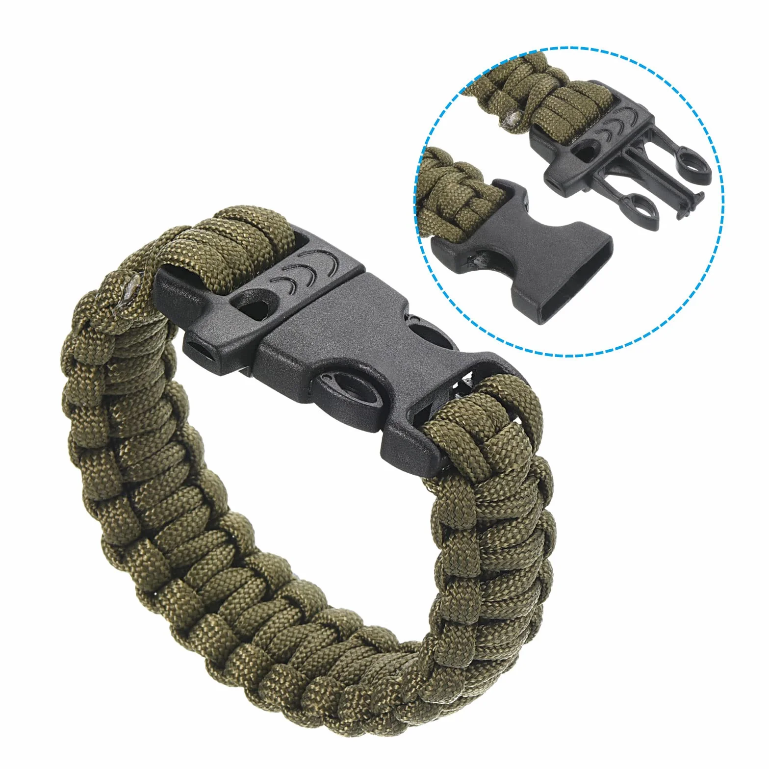 PATIKIL survivalowe bransoletki paracord, pleciona bransoletka spadochronowa z plastikową klamrą upominki na przyjęcie prezenty kempingowe do użytku na zewnątrz dla mężczyzn, ciemnozielona