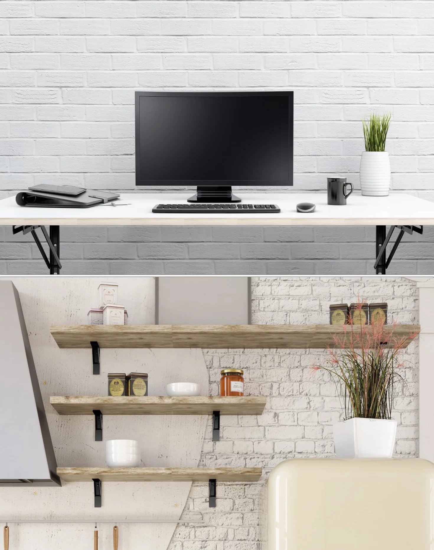 QWORK® 2 sztuki 600mm metalowy wytrzymały składany wspornik, oszczędzający miejsce składany wspornik do stołu warsztatowego dla majsterkowiczów, nośność 150kg