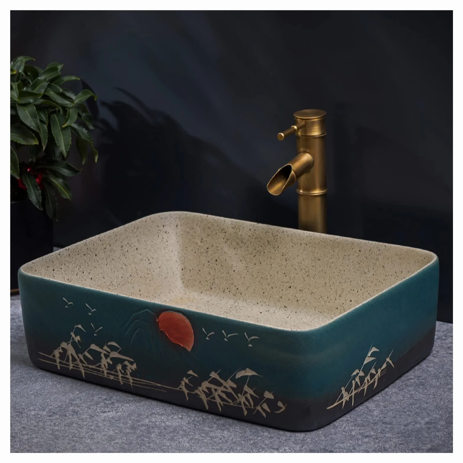 Porcelanowa Umywalka Nablatowa, Prostokątna Ceramiczna Umywalka Nablatowa, Luksusowa Umywalka Łazienkowa