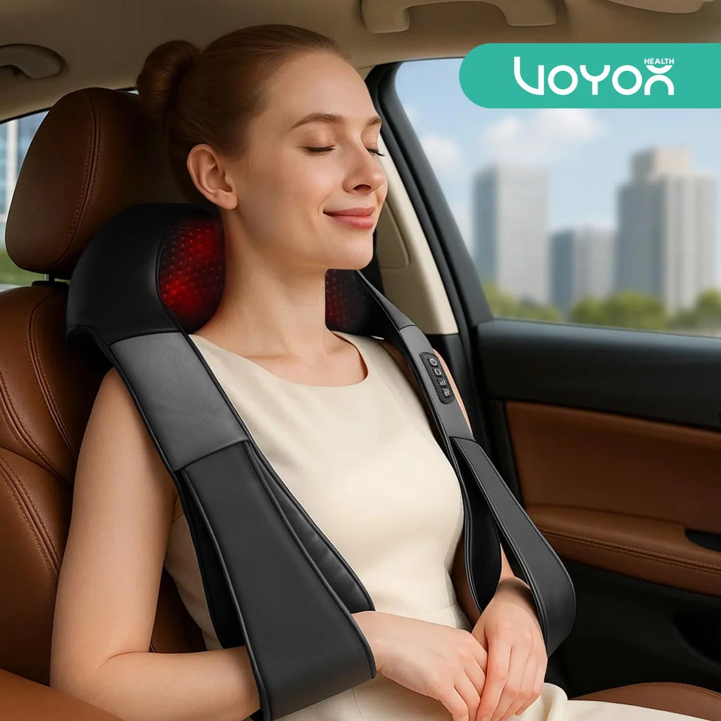 VOYOR Shiatsu Neck and Shoulder Massager with Heat, 4D Kneading, Full Body Muscle Pain Relief PJ100