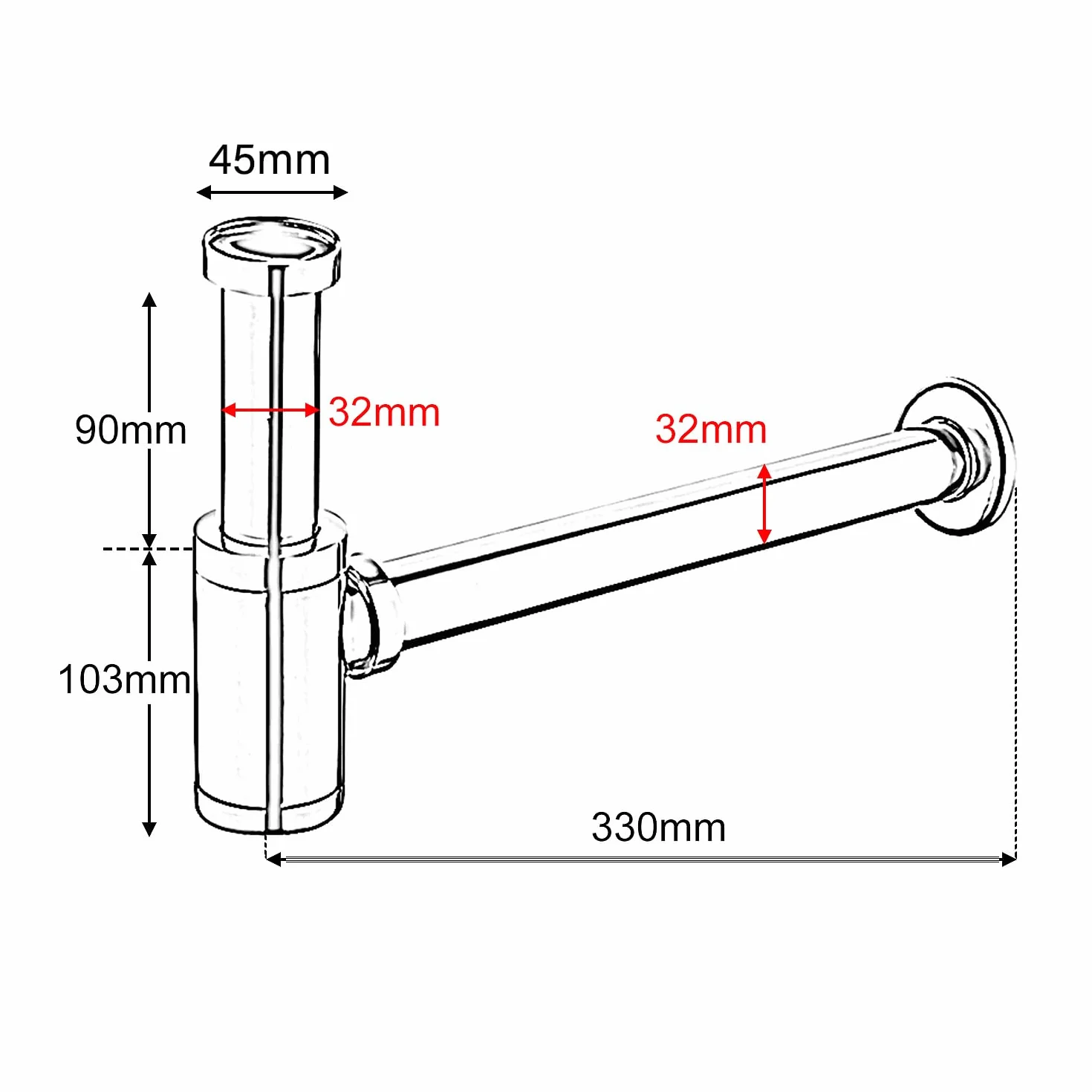 EXLECO Syfon 1 1/4" x Ø 32 mm ze stali nierdzewnej, regulowane zamknięcie antyzapachowe, uniwersalny chromowany syfon rurowy, ochrona przed zapachem do umywalki łazienkowej